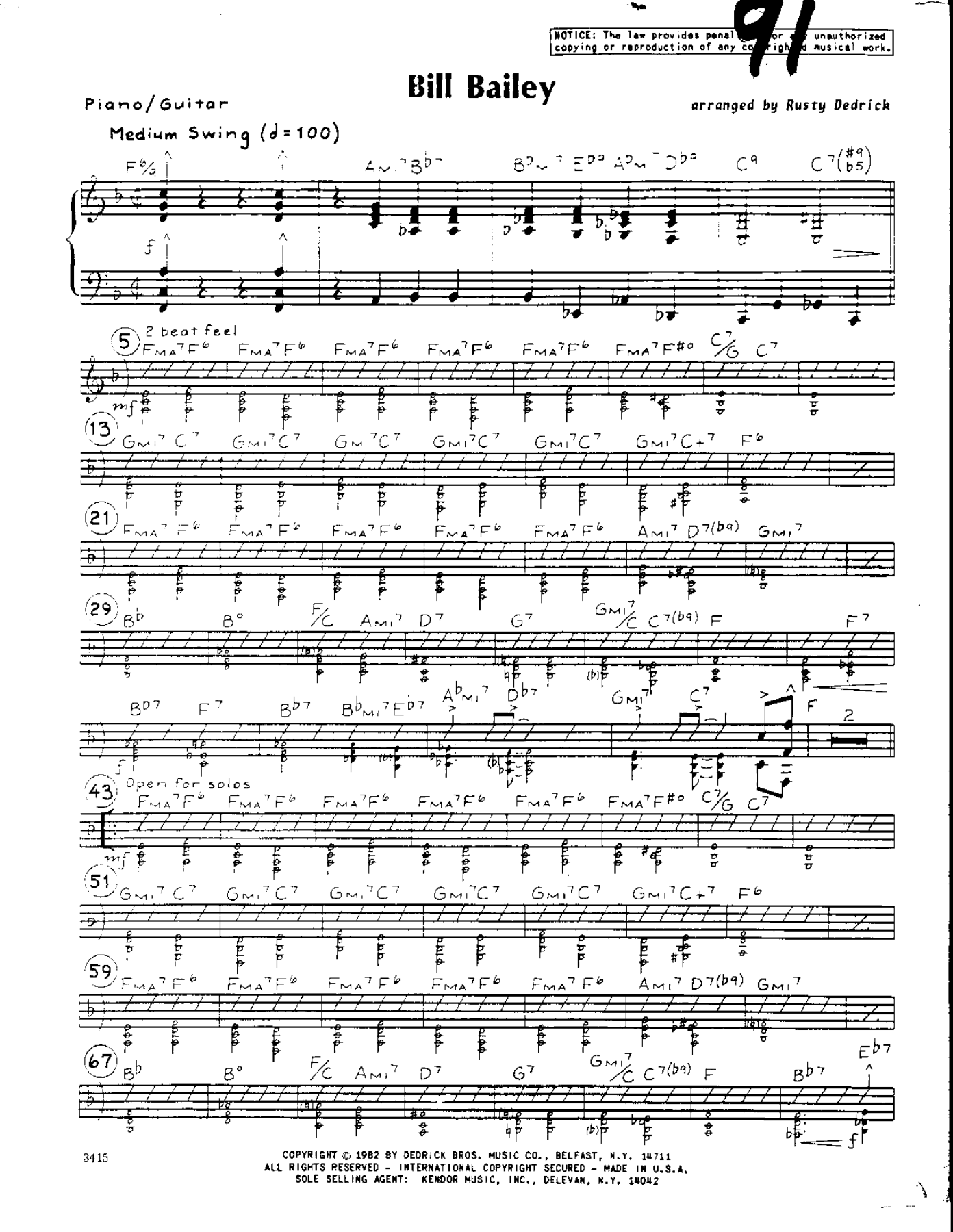 Bill Bailey — sheet music preview
