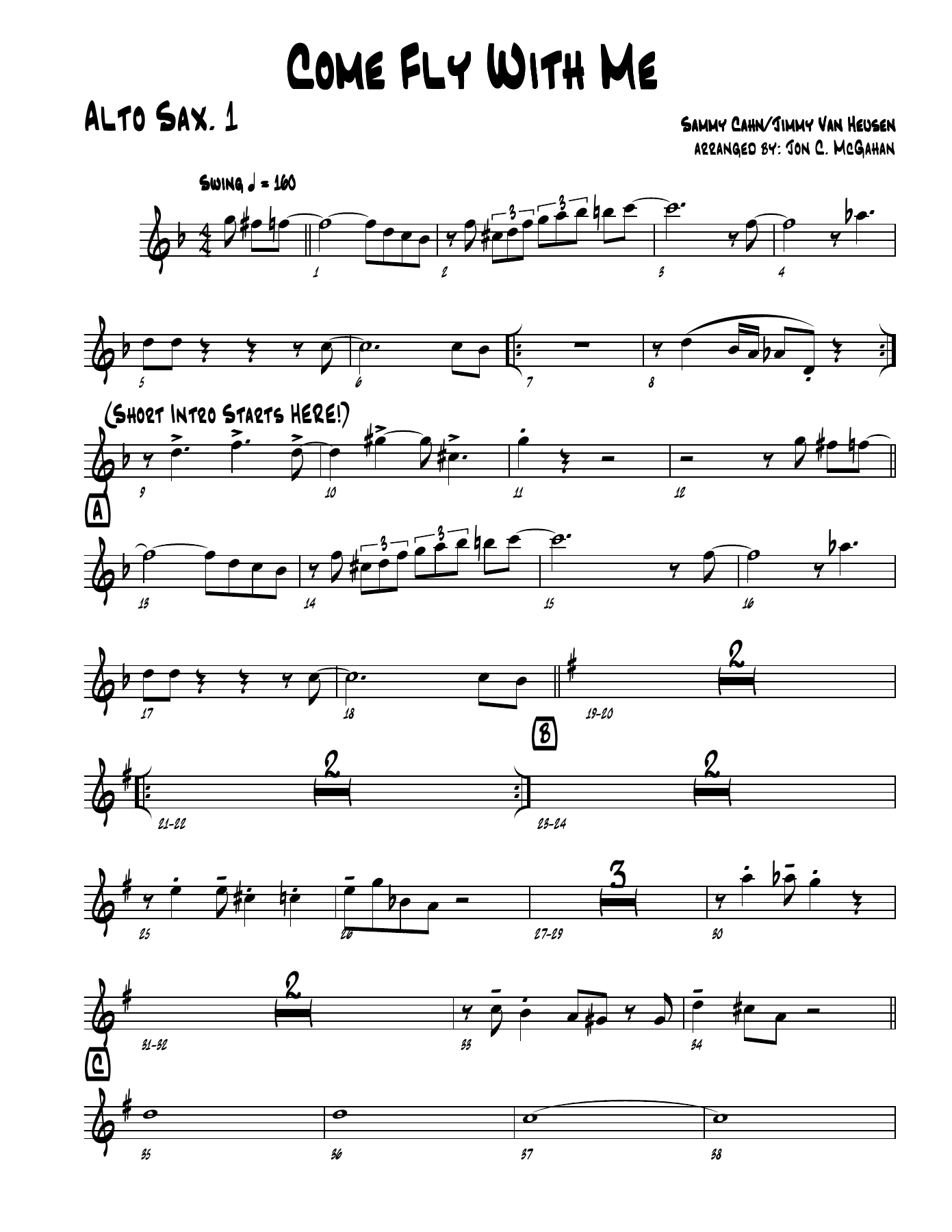 Come Fly With Me — sheet music cover (first page)