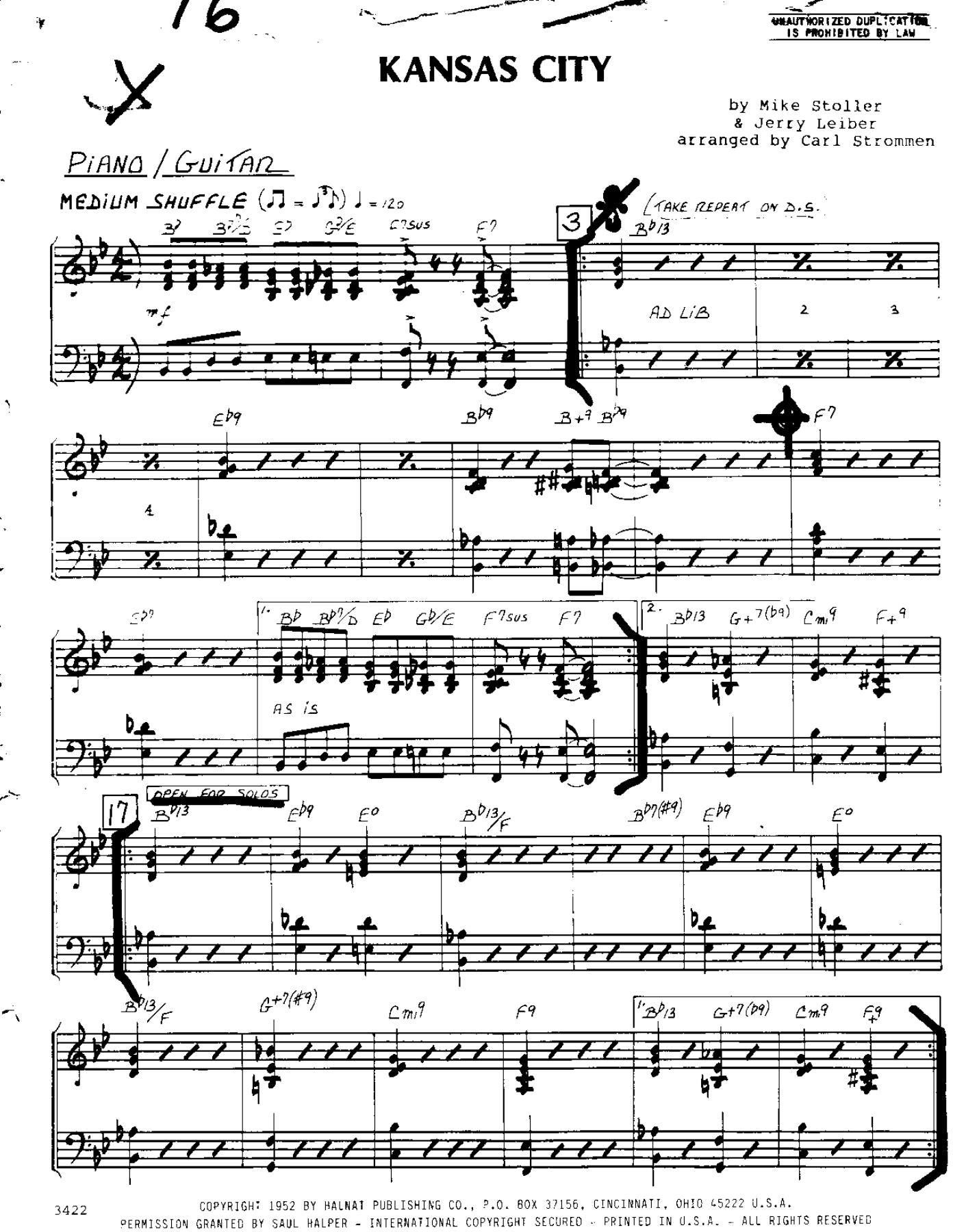 Kansas City — sheet music preview