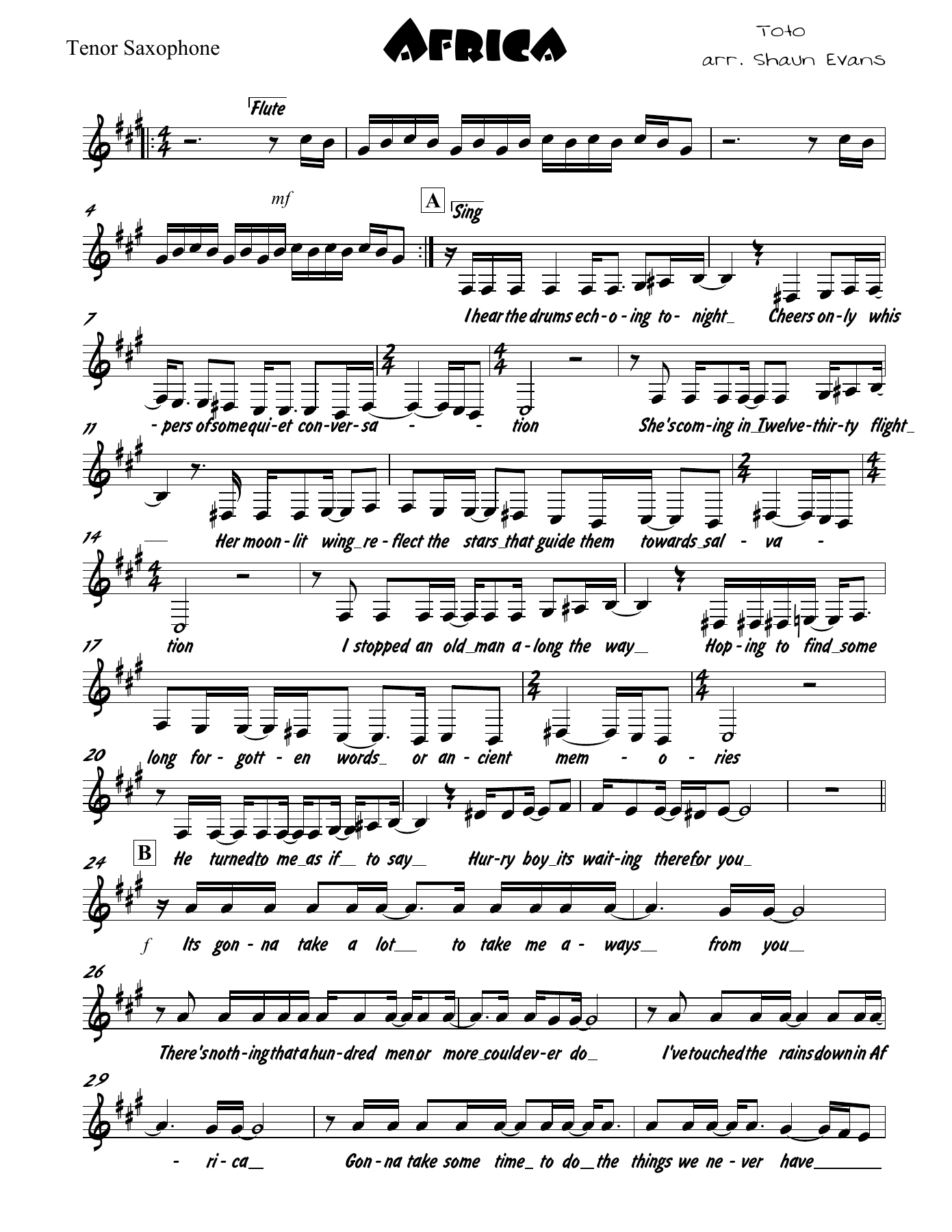 Africa — sheet music cover (first page)
