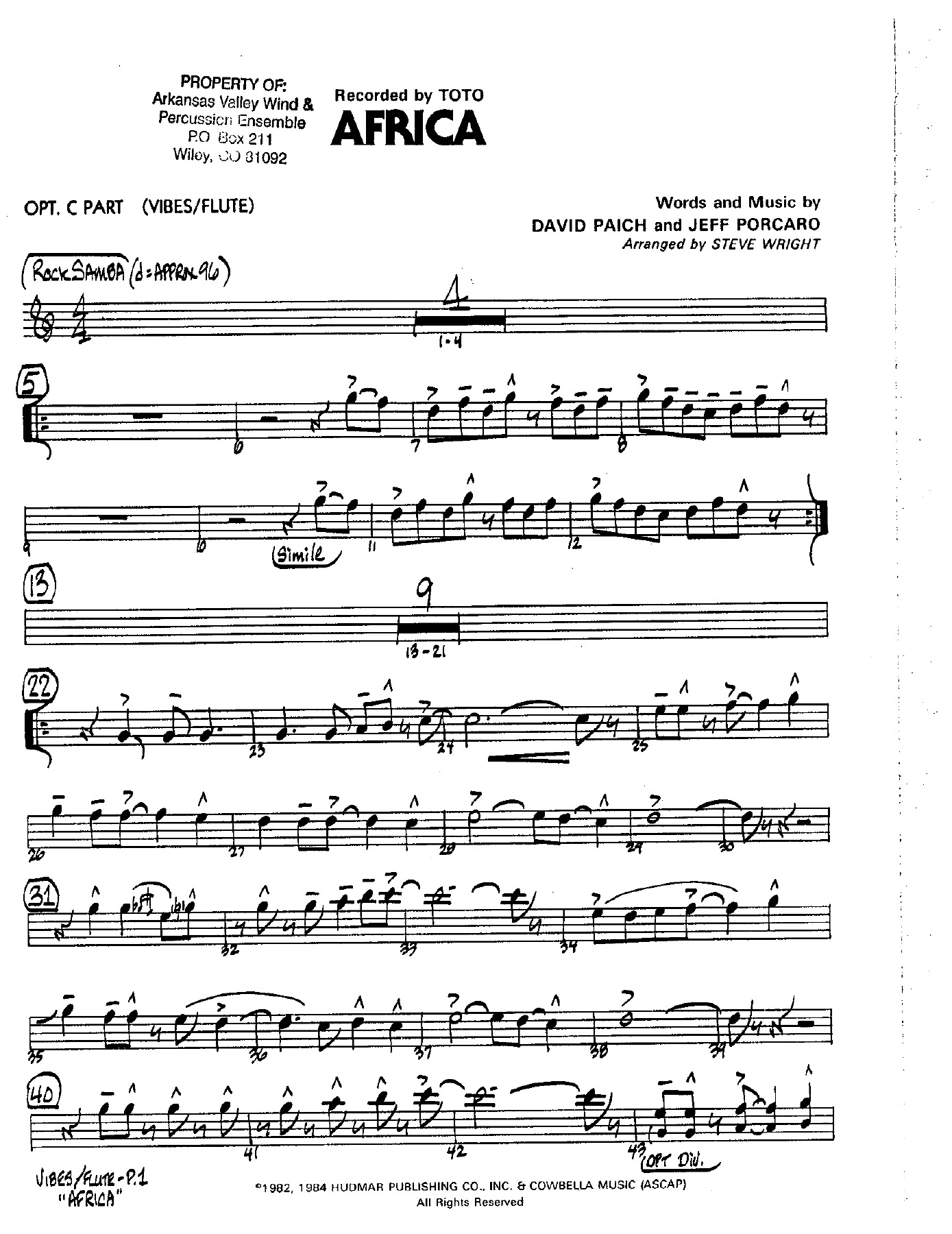 Africa — Small Ensemble sheet music by 3 horns + Rhythm - Wright - Toto | Jazz Standard