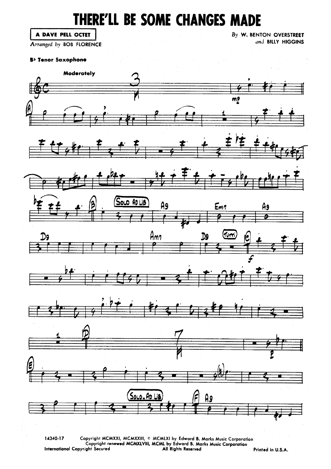There'll Be Some Changes Made — Малый ансамбль sheet music by Billy Higgins - Bob Florence - ST,SB,Trp,Trb, Rhythm.MP3 | Jazz Standard