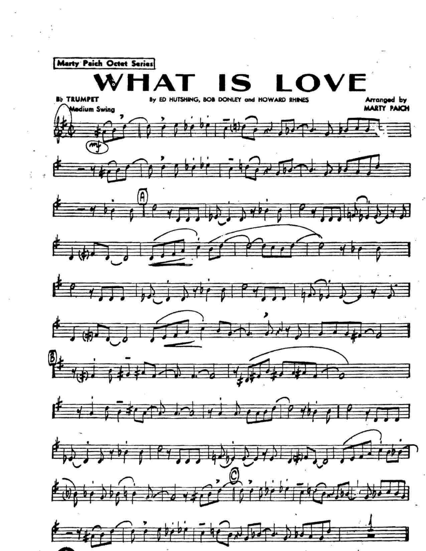 What Is Love — sheet music cover (first page)