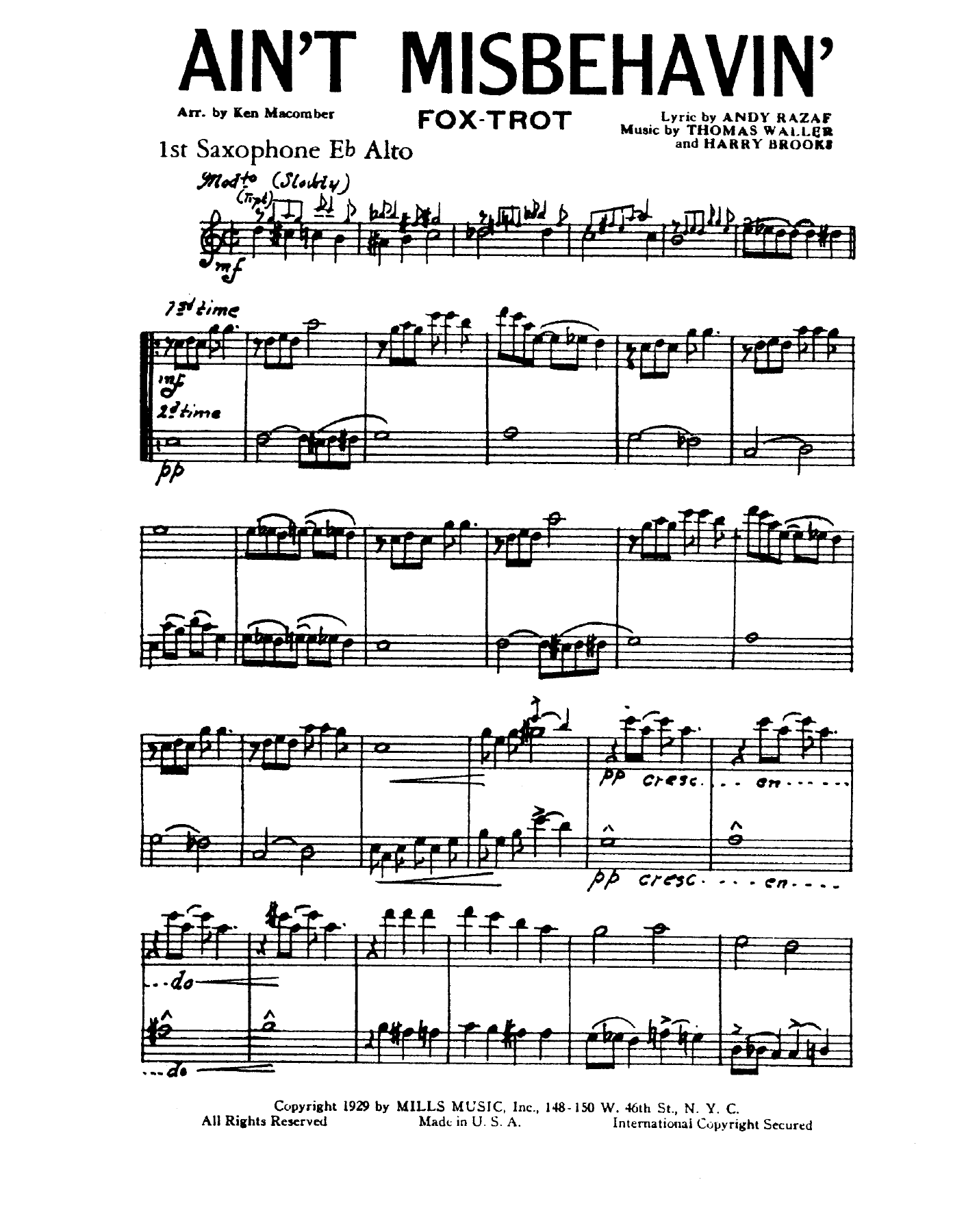 Ain't Misbehavin' (K.Macomber) 3214 — sheet music cover (first page)