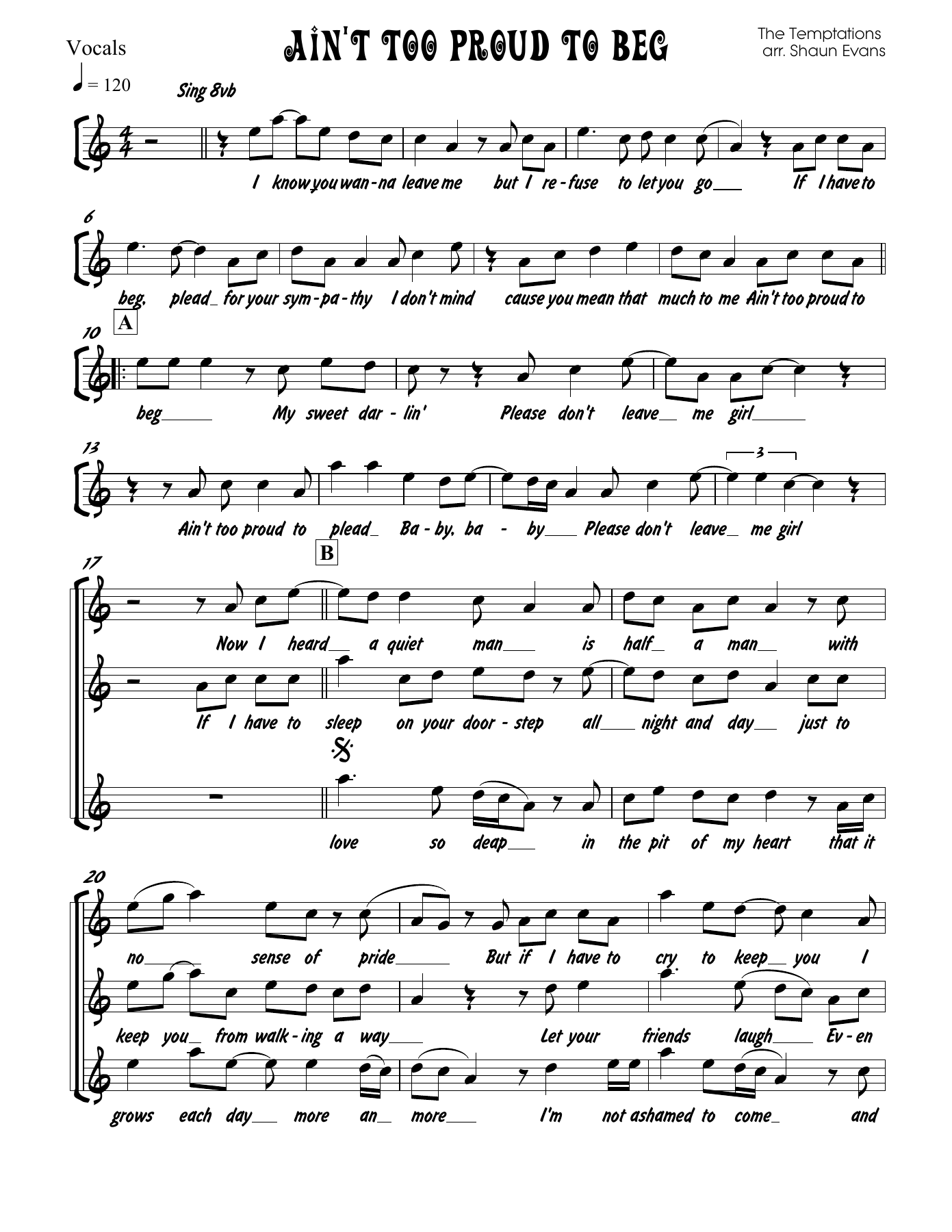 Ain't Too Proud To Beg — sheet music cover (first page)