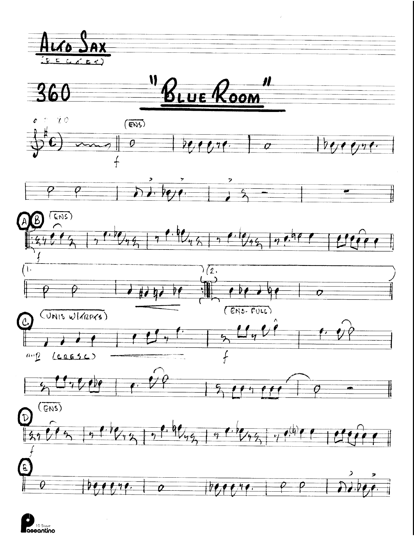 Blue Room (Kenton Dectet #360) 3213 — Small Ensemble sheet music arranged by Stan Kenton Dected 176 | Jazz Standard