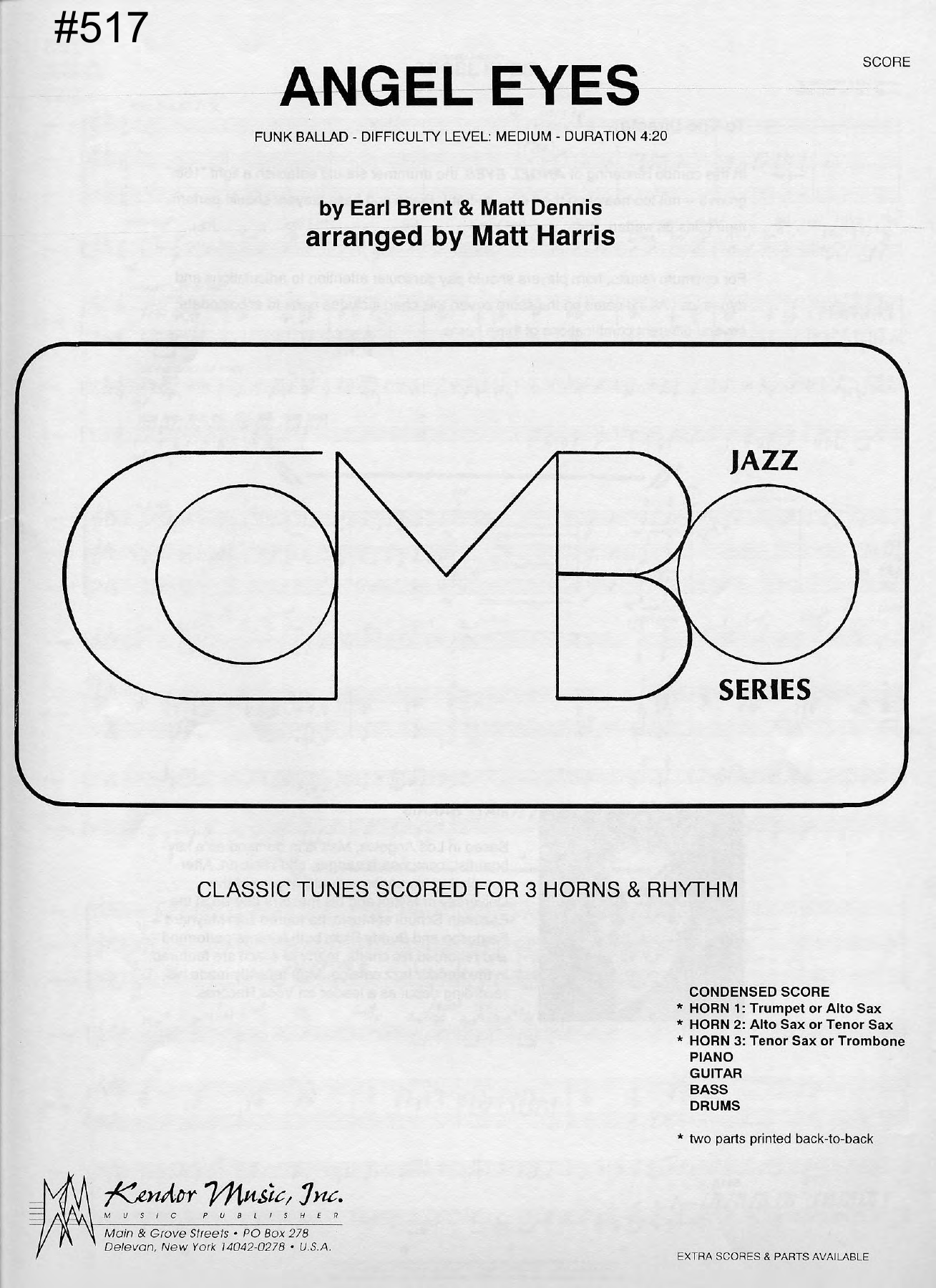 Angel Eyes — Small Ensemble sheet music arranged by 3 horns + Rhythm - Harris | Jazz Standard