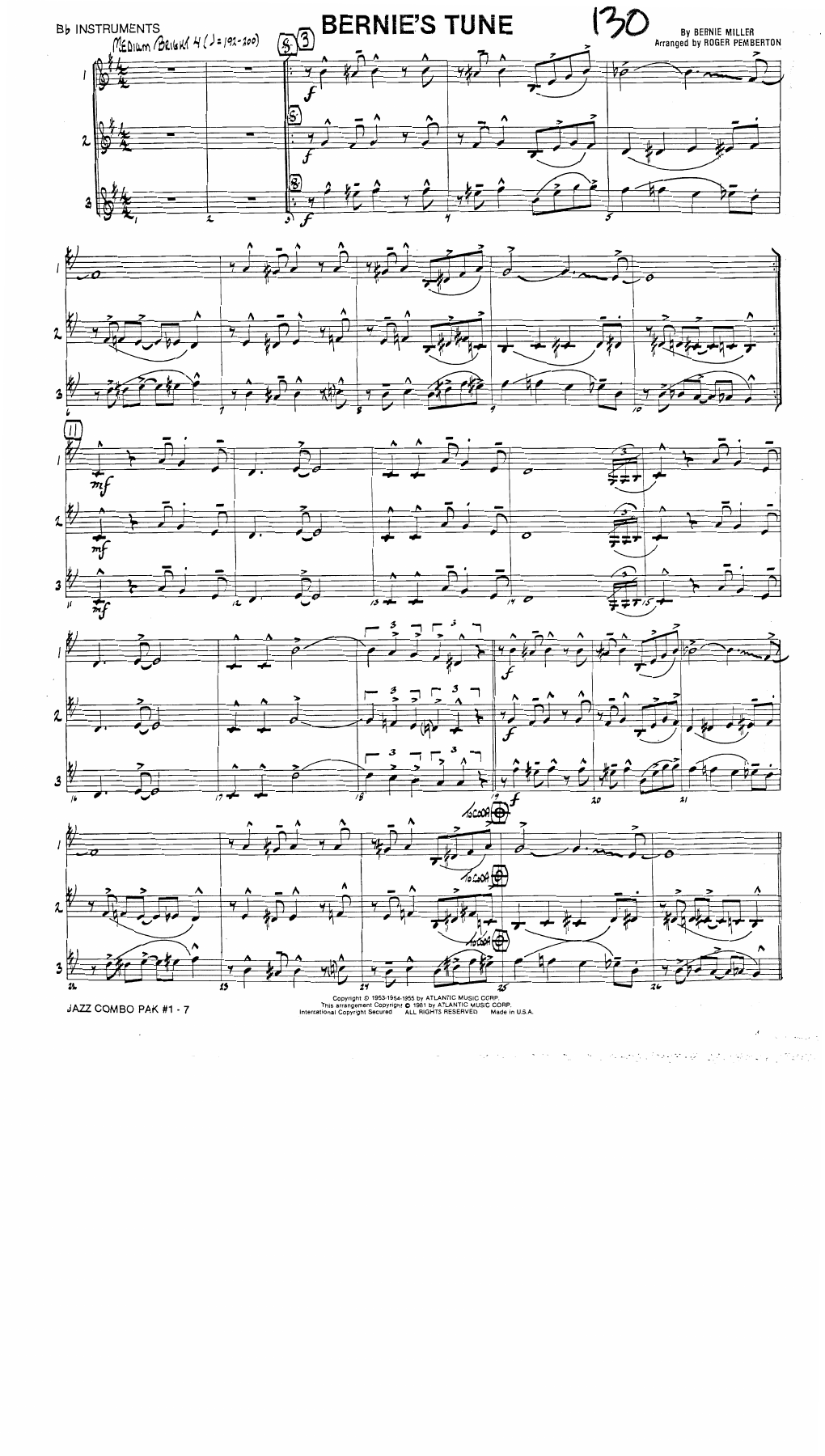 Bernies Tune (R.Pemberton)  Combo — sheet music preview