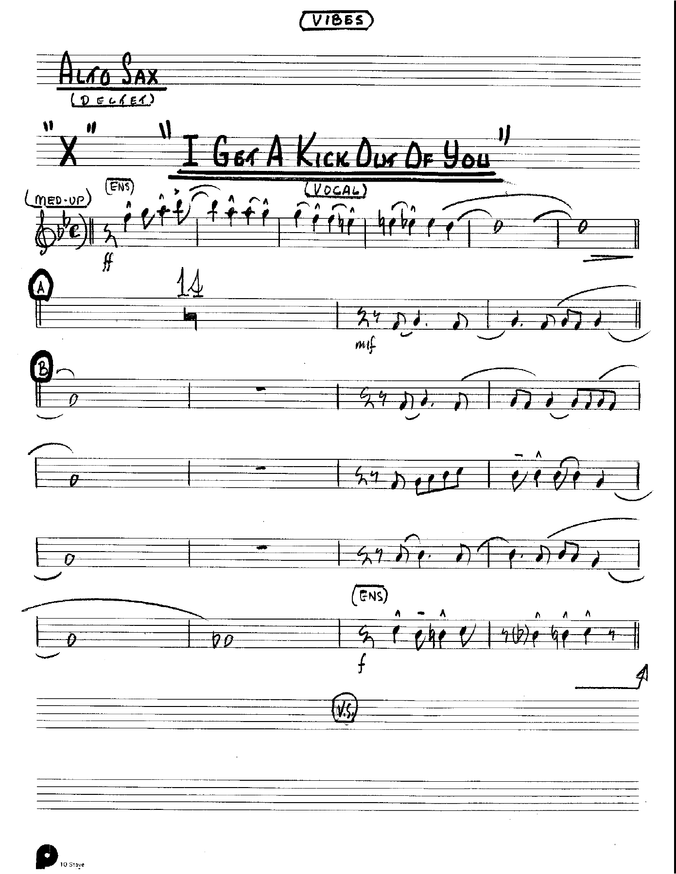 I Get A Kick Out Of You — Small Ensemble sheet music by 6 horns + Rhythm (Vibes Opt) Unk Dectet | Jazz Standard