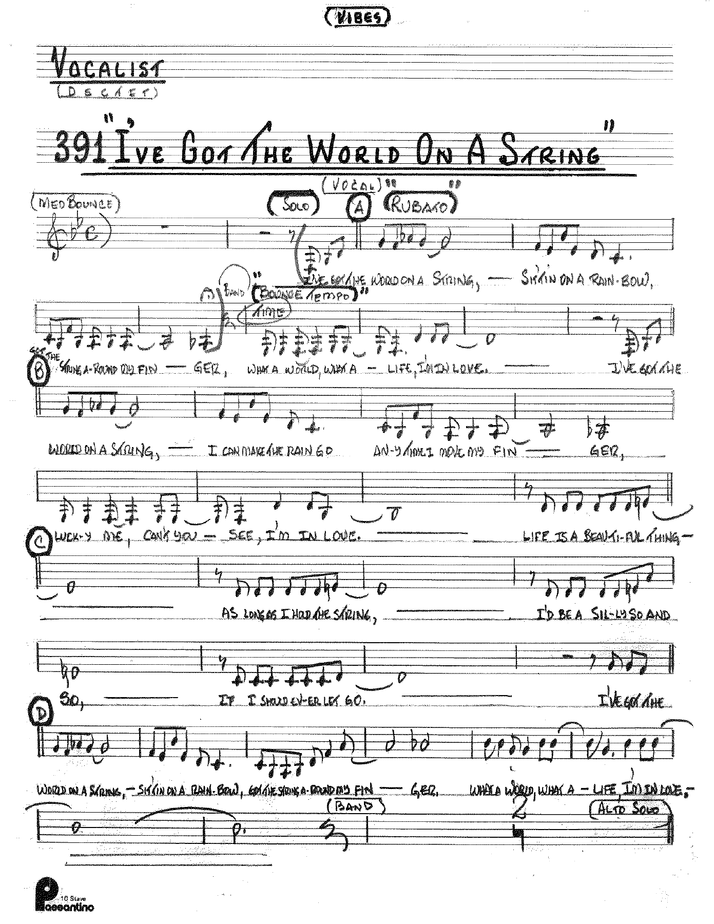 I've Got The World On A String (Kenton Dectet #391) 3214 Vibes Vocal — Petit Ensemble sheet music by Stan Kenton Dected 176 | Jazz Standard