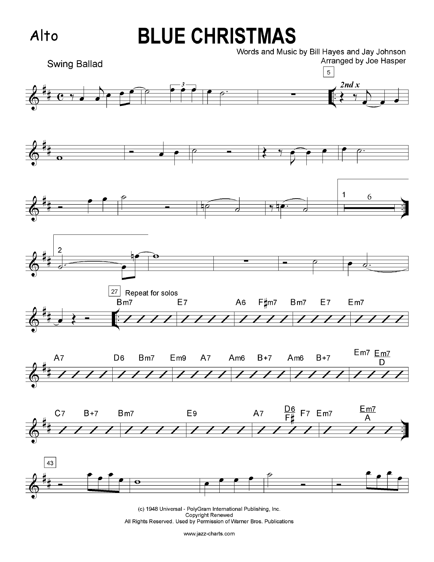 Blue Christmas — sheet music cover (first page)