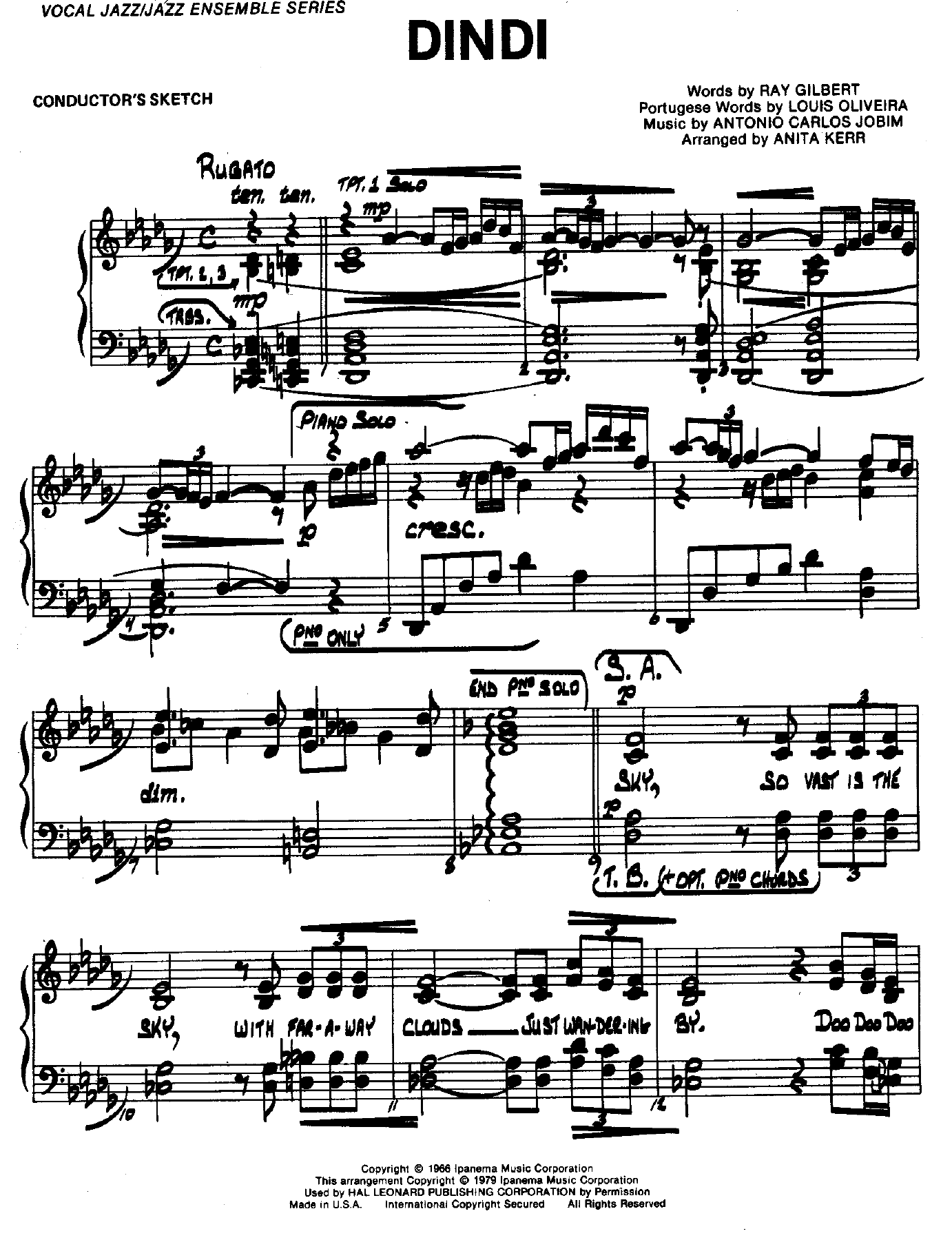Dindi — big_band_vocal sheet music arranged by A.Kerr | Jazz Standard