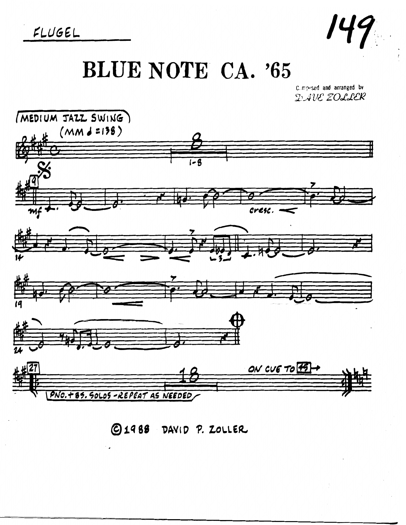 Blue Note CA. '65 — Small Ensemble sheet music arranged by 3 horns + Rhythm - Zoller | Jazz Standard