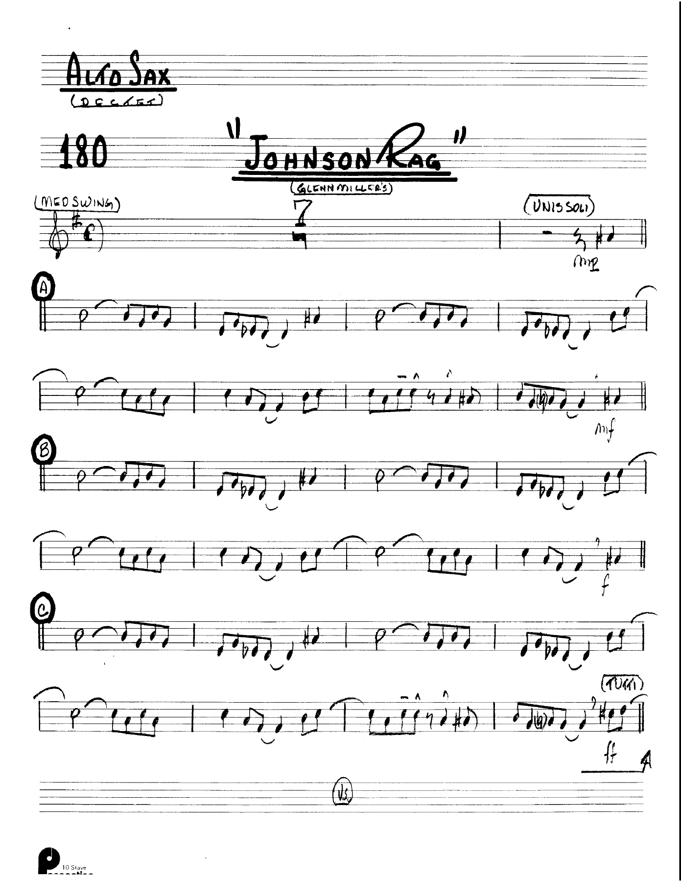 Johnson Rag (Kenton Dectet #180) 3213 — Small Ensemble sheet music by Stan Kenton Dected 176 | Jazz Standard