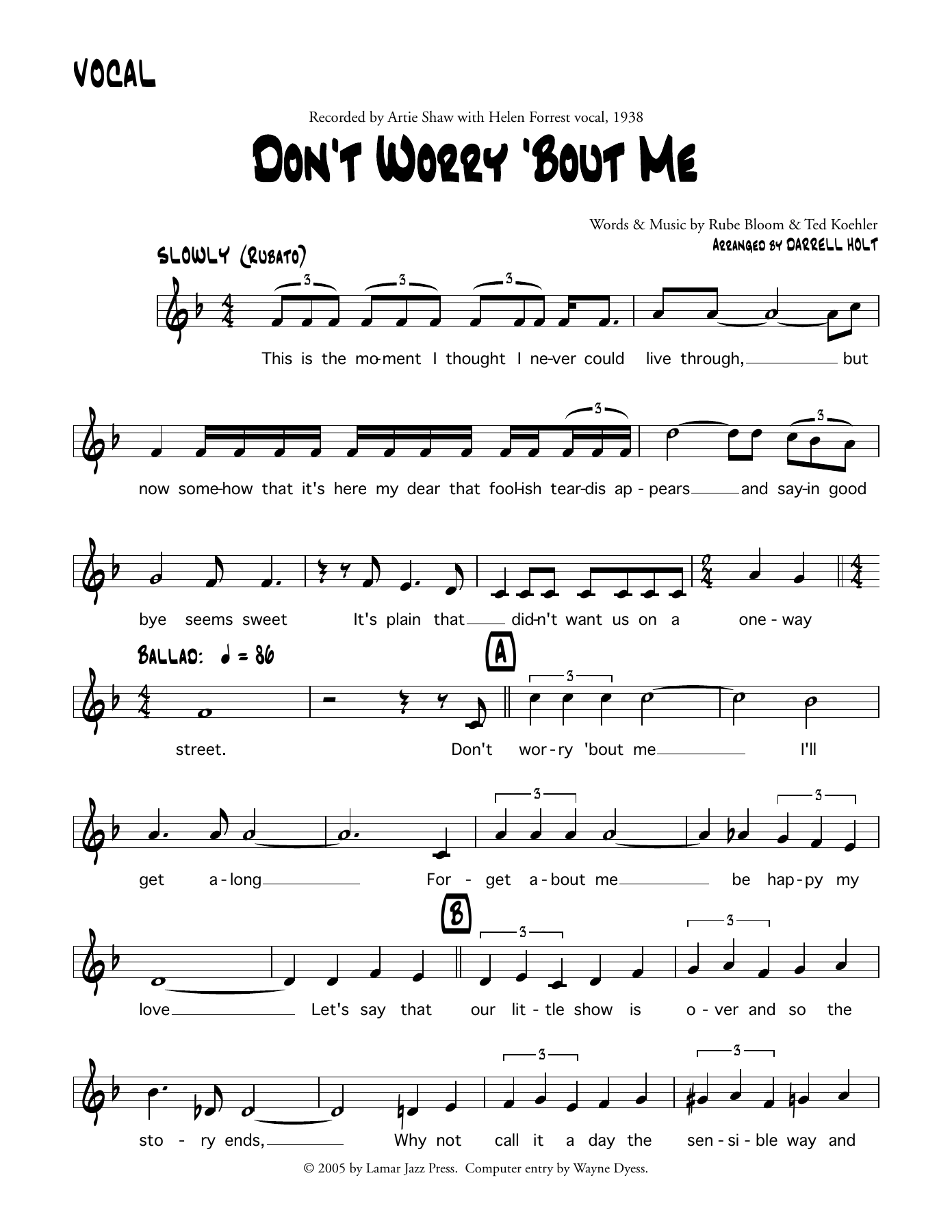 Don't Worry Bout Me — big_band_vocal sheet music arranged by D.Holt | Jazz Standard