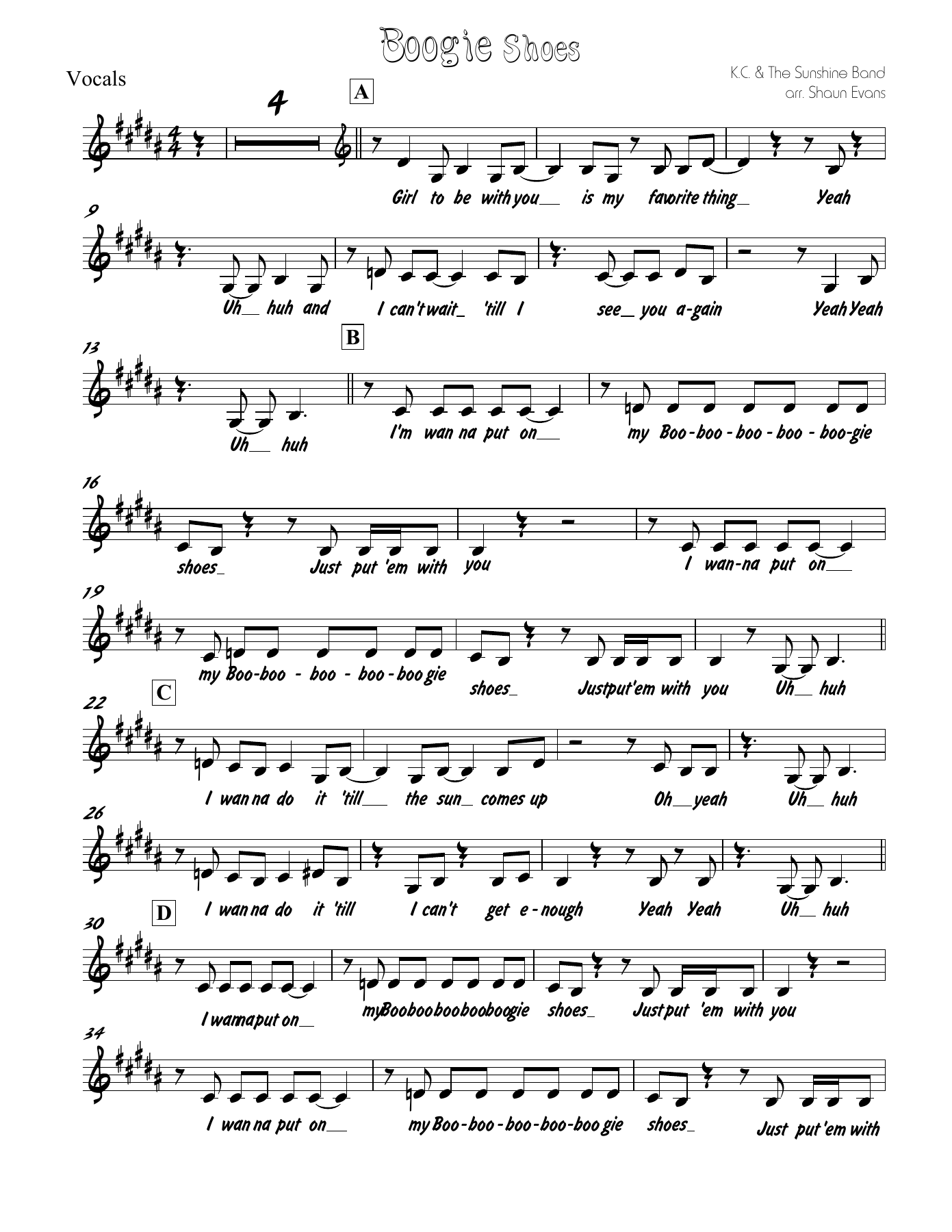 Boogie Shoes — sheet music cover (first page)