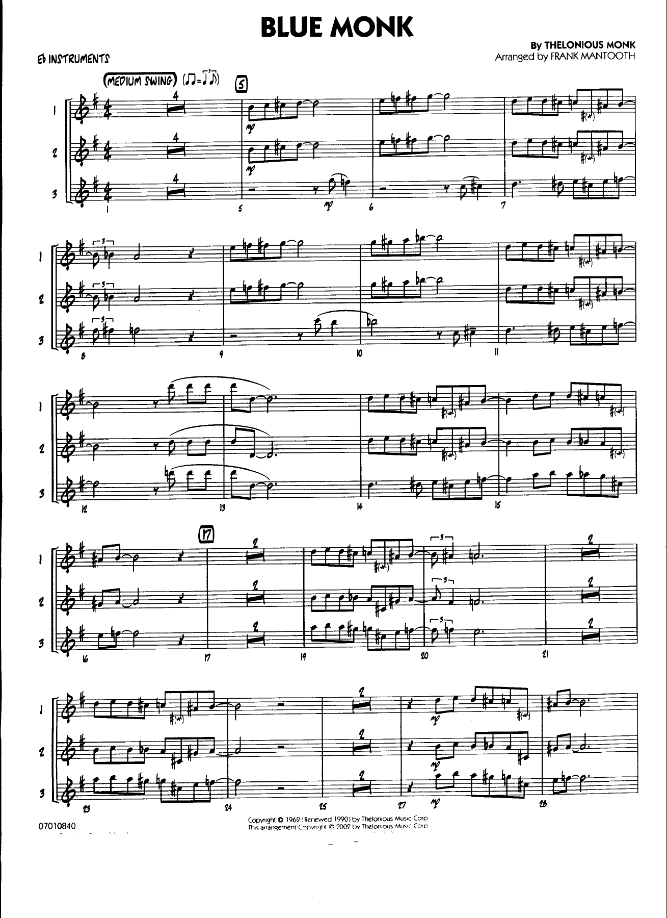 Blue Monk — sheet music cover (first page)