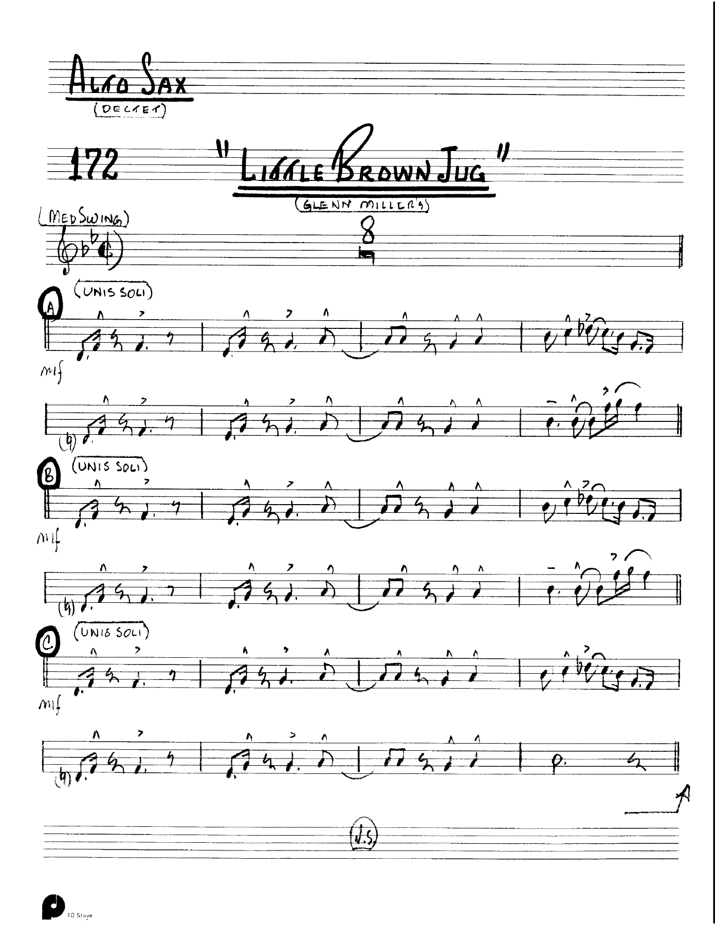 Little Brown Jug — Small Ensemble sheet music arranged by 6 horns + Rhythm - Stan Kenton Dectet | Jazz Standard