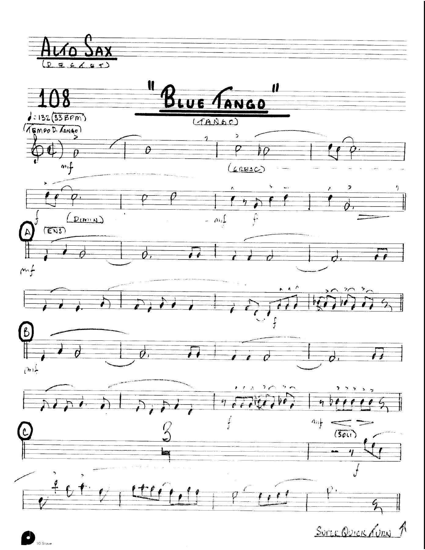 Blue Tango (Kenton Dectet #108) 3213 — Small Ensemble sheet music arranged by Kenton Dectet #108 | Jazz Standard