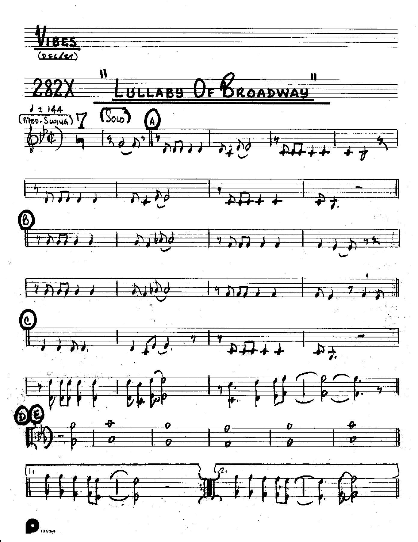 Lullaby Of Broadway (Kenton Dectet #282X) 3214 Vibes Vocal — Small Ensemble sheet music arranged by Stan Kenton Dected 176 | Jazz Standard