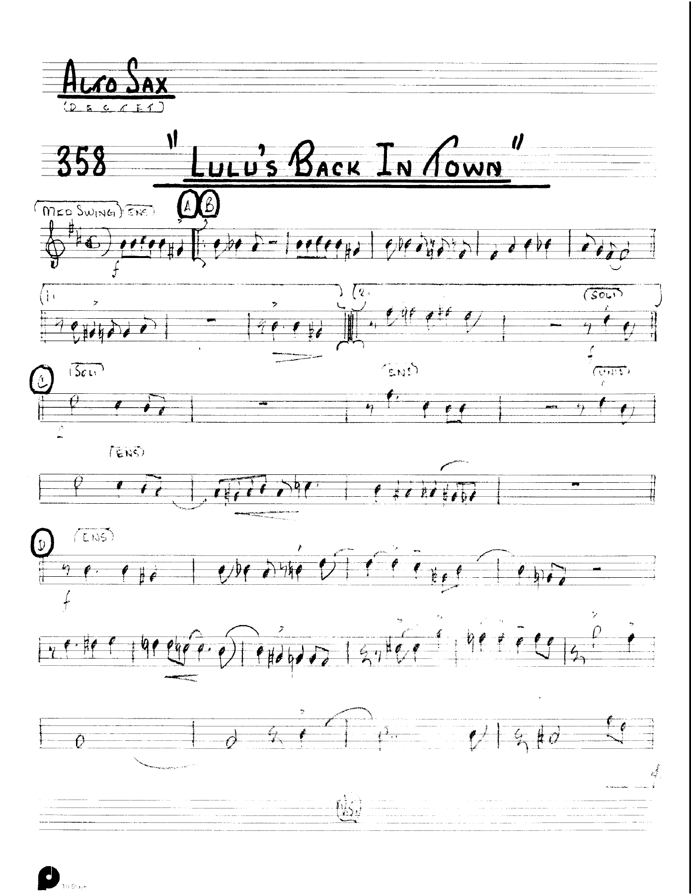 Lulu's Back In Town — sheet music cover (first page)
