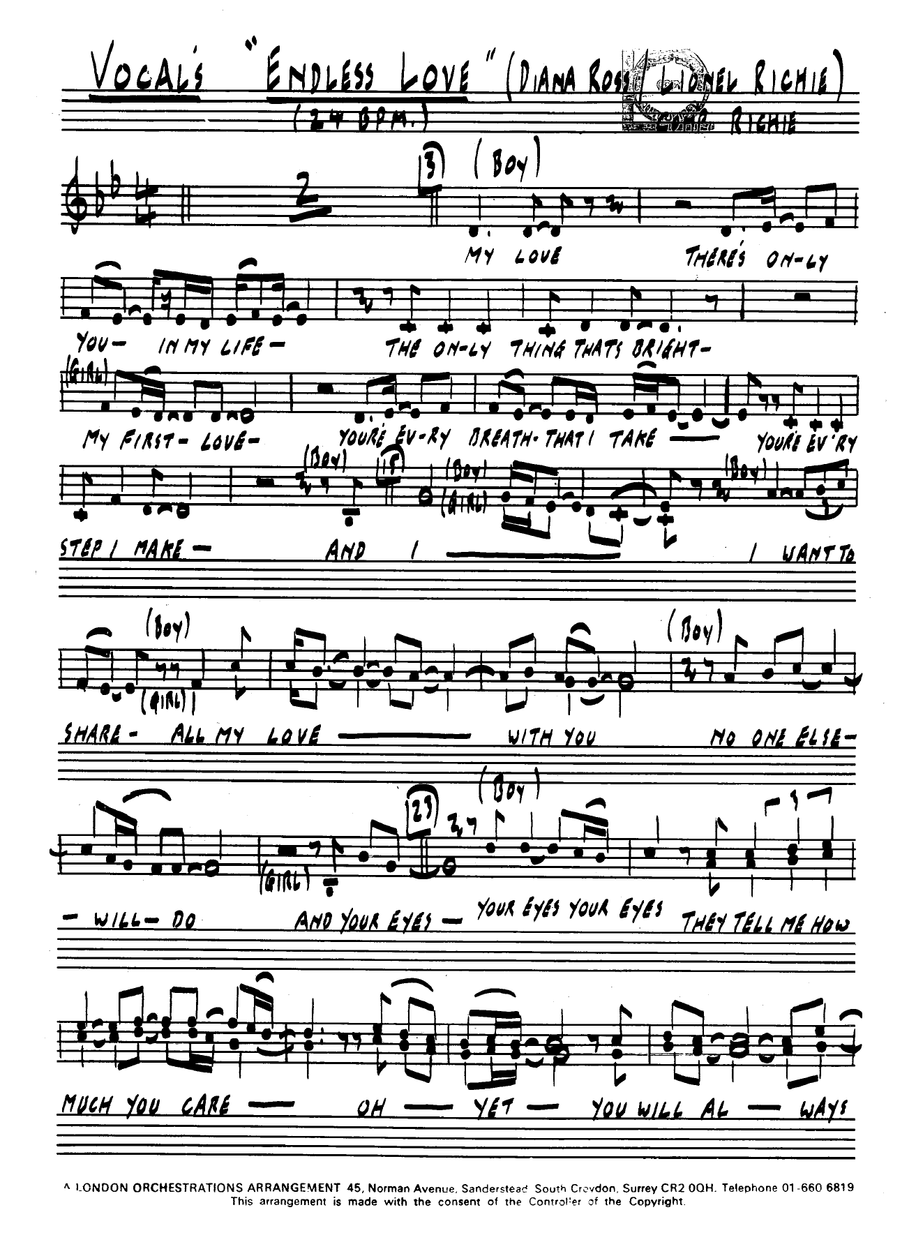 Endless Love D.Tanner L.Richie.Voc. — sheet music preview