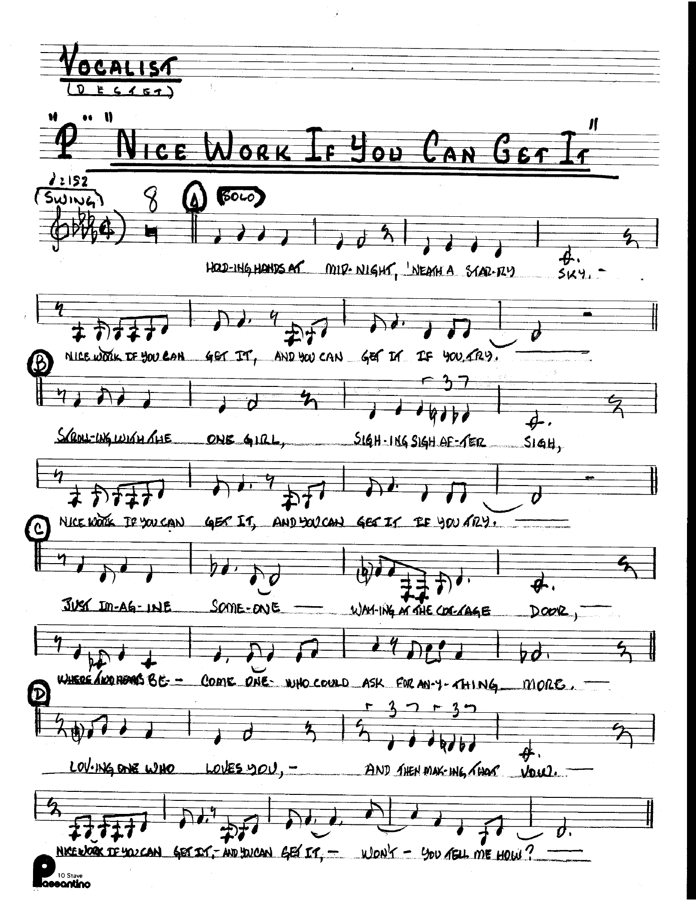 Nice Work If You Can Get It (Kenton Dectet #P) 3214 Vibes Vocal — Small Ensemble sheet music arranged by Stan Kenton Dected 176 | Jazz Standard