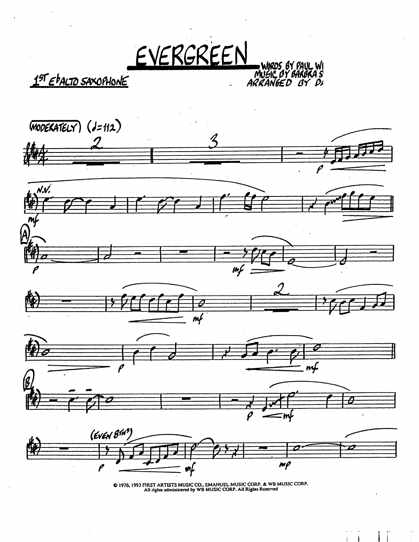 Evergreen — Биг-бэнд с вокалом sheet music by D.Wolpe | Jazz Standard