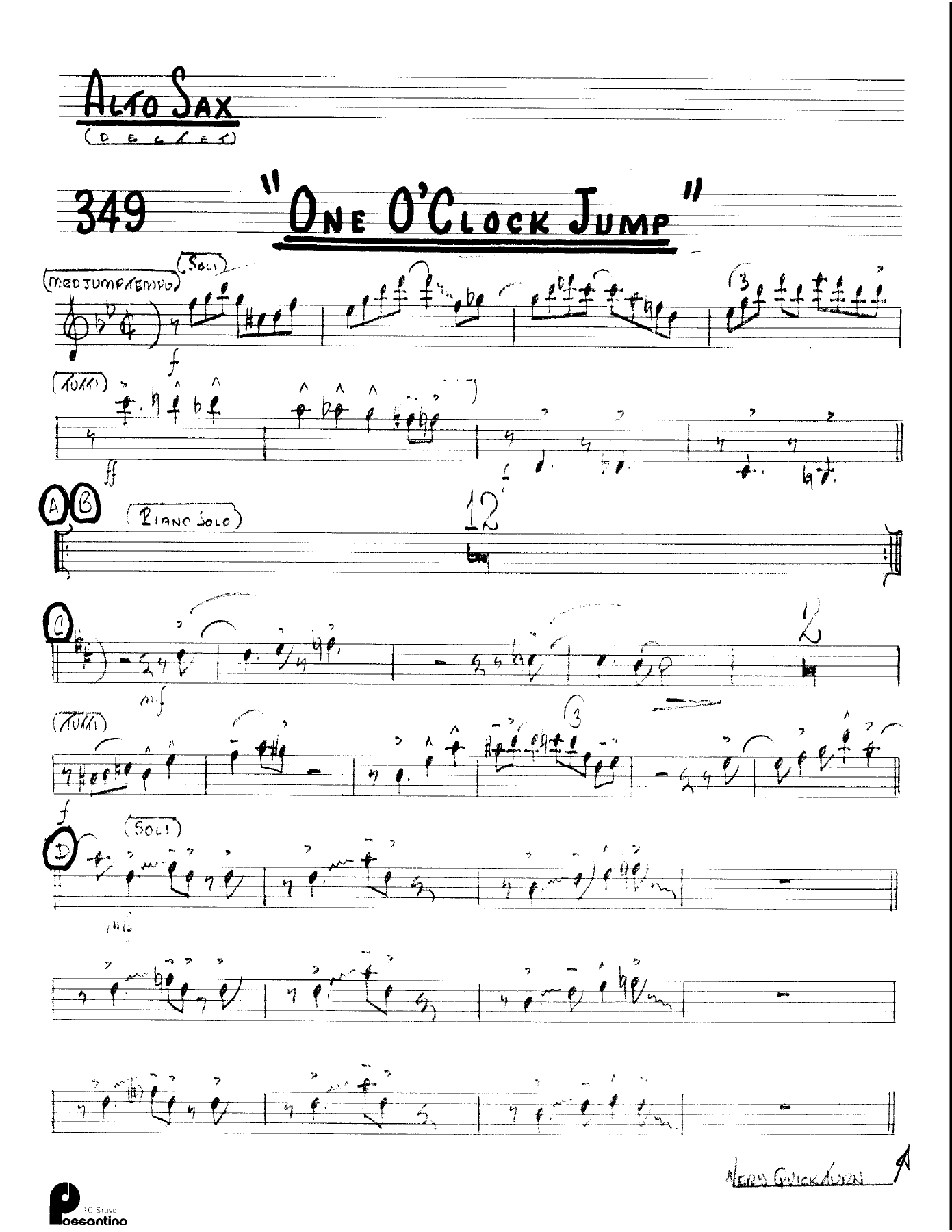 One O'Clock Jump (Kenton Dectet #349) 3213 — Small Ensemble sheet music arranged by Stan Kenton Dected 176 | Jazz Standard