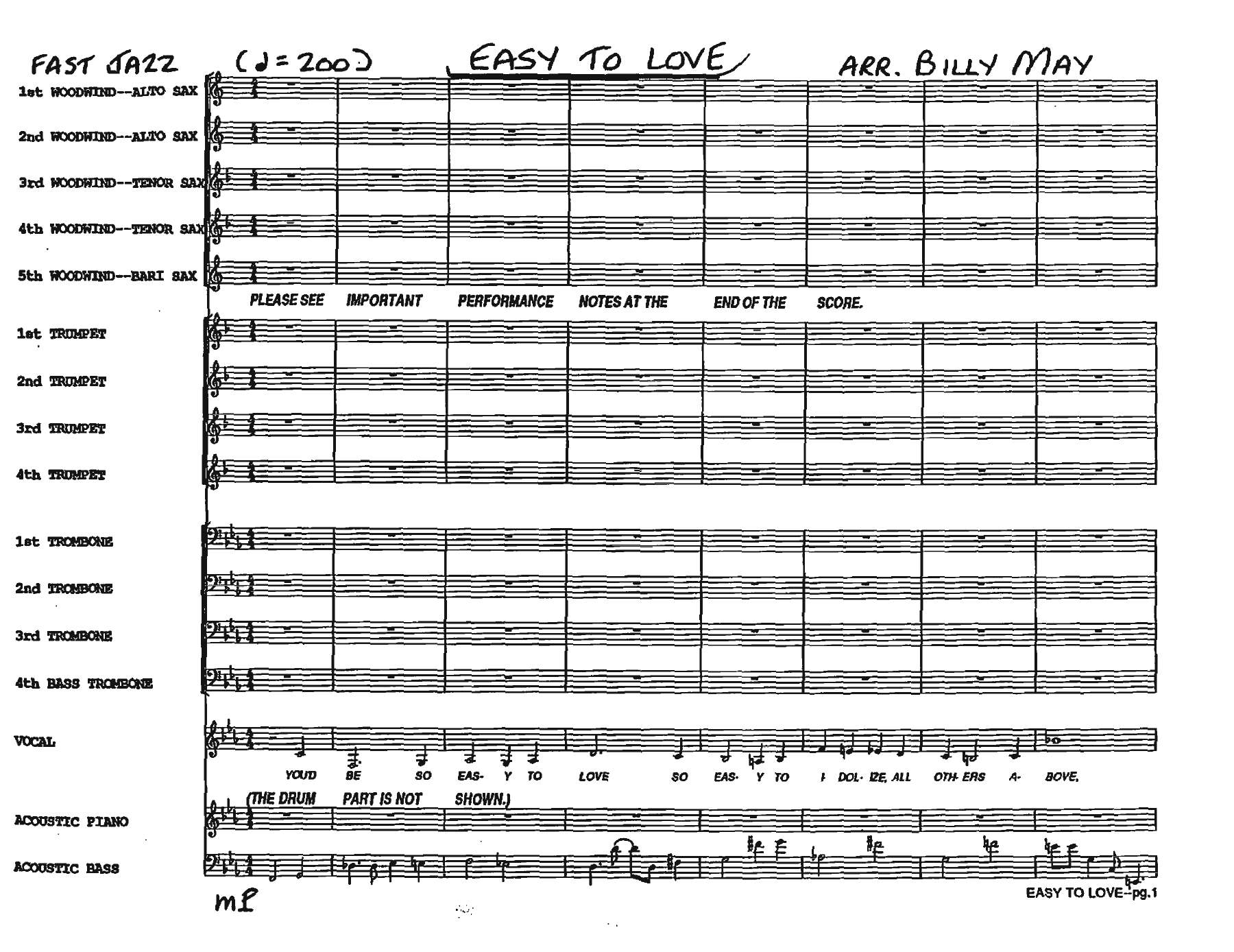 Easy To Love — Big Band Vocal sheet music by B.May-R.Myers | Jazz Standard