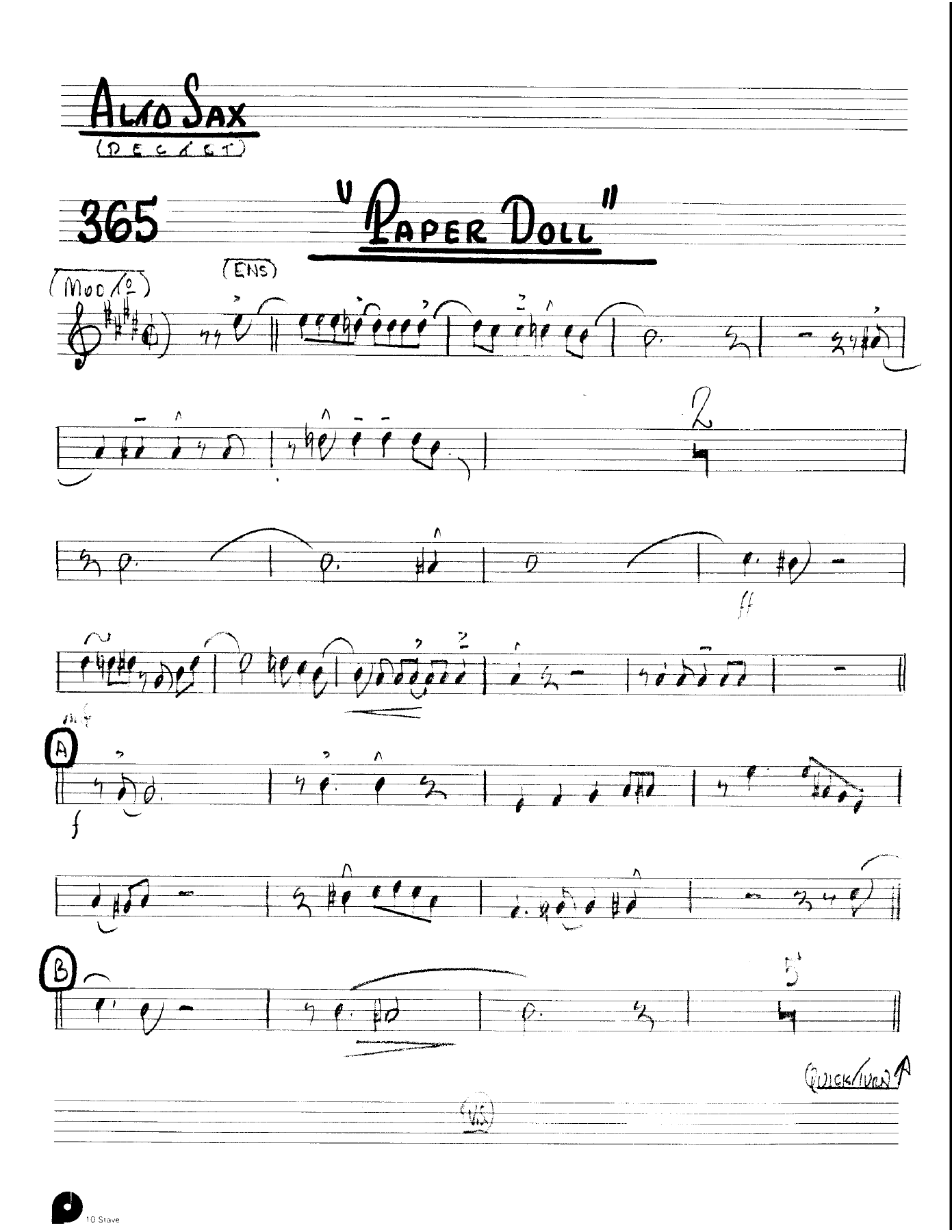 Paper Doll (Kenton Dectet #365) 3213 — Small Ensemble sheet music arranged by Stan Kenton Dected 176 | Jazz Standard
