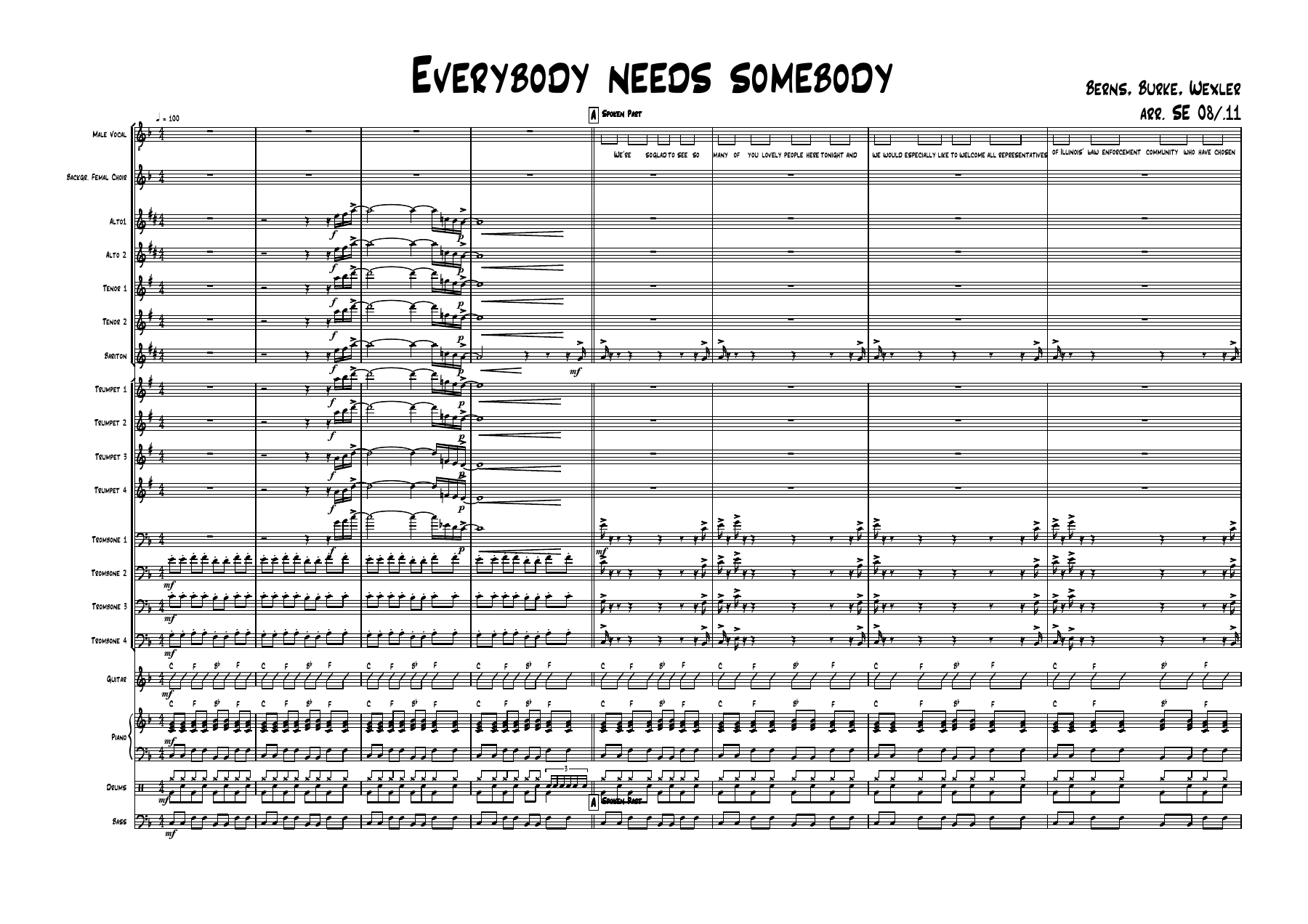 Everybody Needs Somebody — sheet music cover (first page)