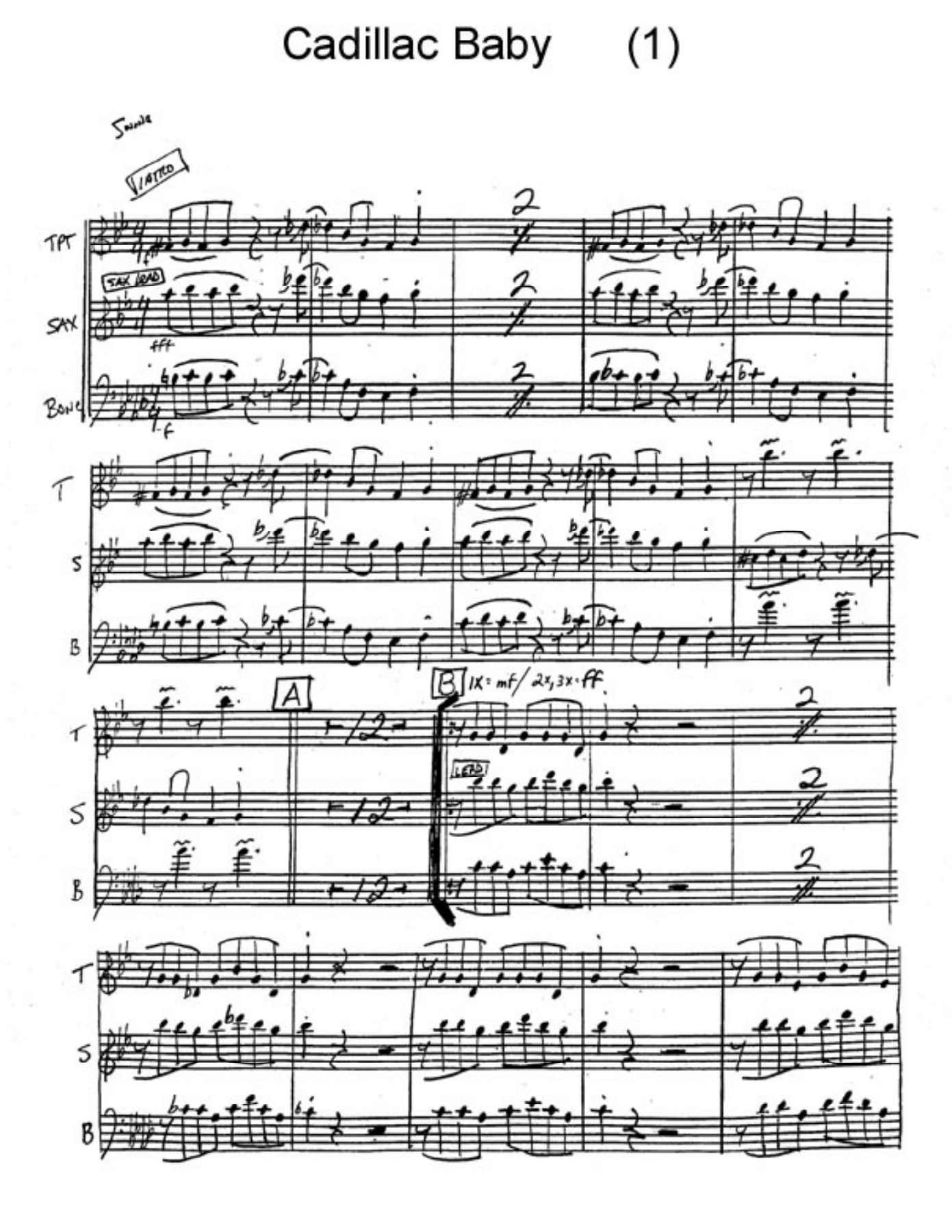 Cadillac Baby — Kleines Ensemble sheet music by 3 horns score - Colin James | Jazz Standard