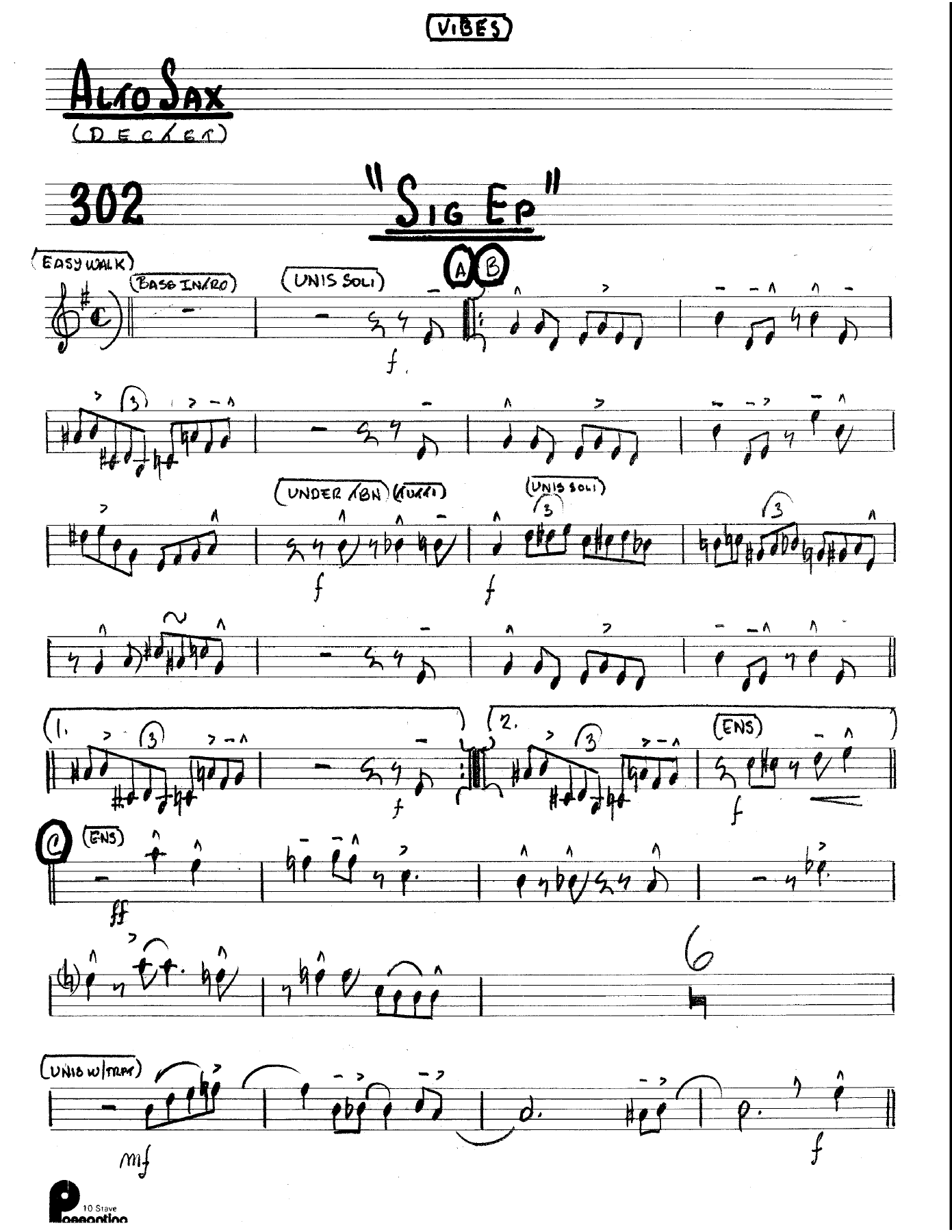 Sig Ep (Kenton Dectet #302) 3214 Vibes Opt — Small Ensemble sheet music arranged by Stan Kenton Dected 176 | Jazz Standard