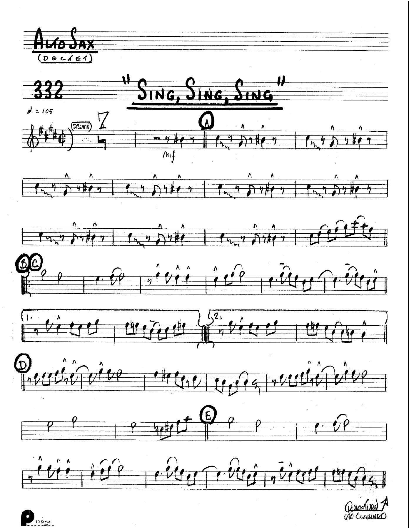 Sing, Sing, Sing (Kenton Dectet #332) 3213 — Small Ensemble sheet music arranged by Stan Kenton Dected 176 | Jazz Standard