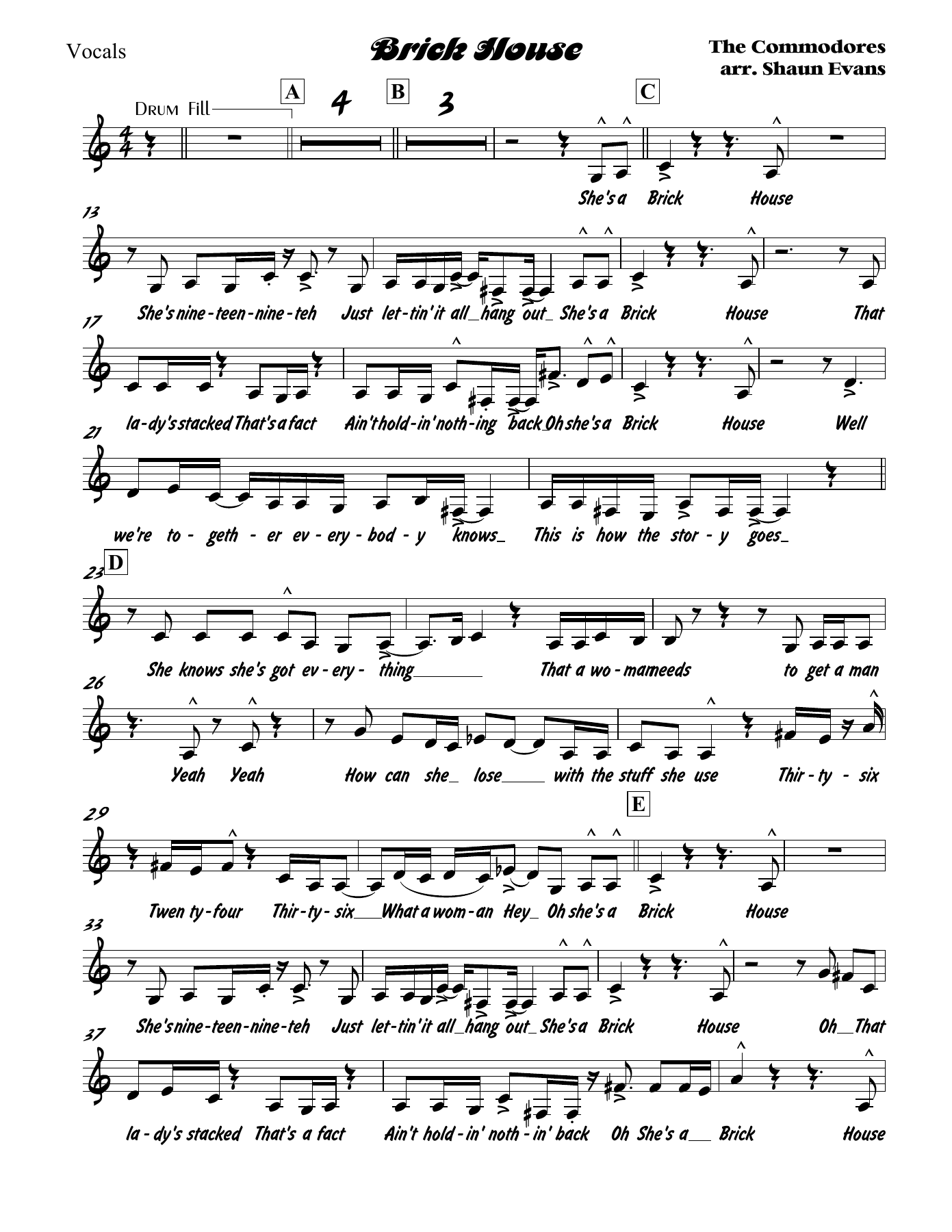 Brick House — sheet music cover (first page)
