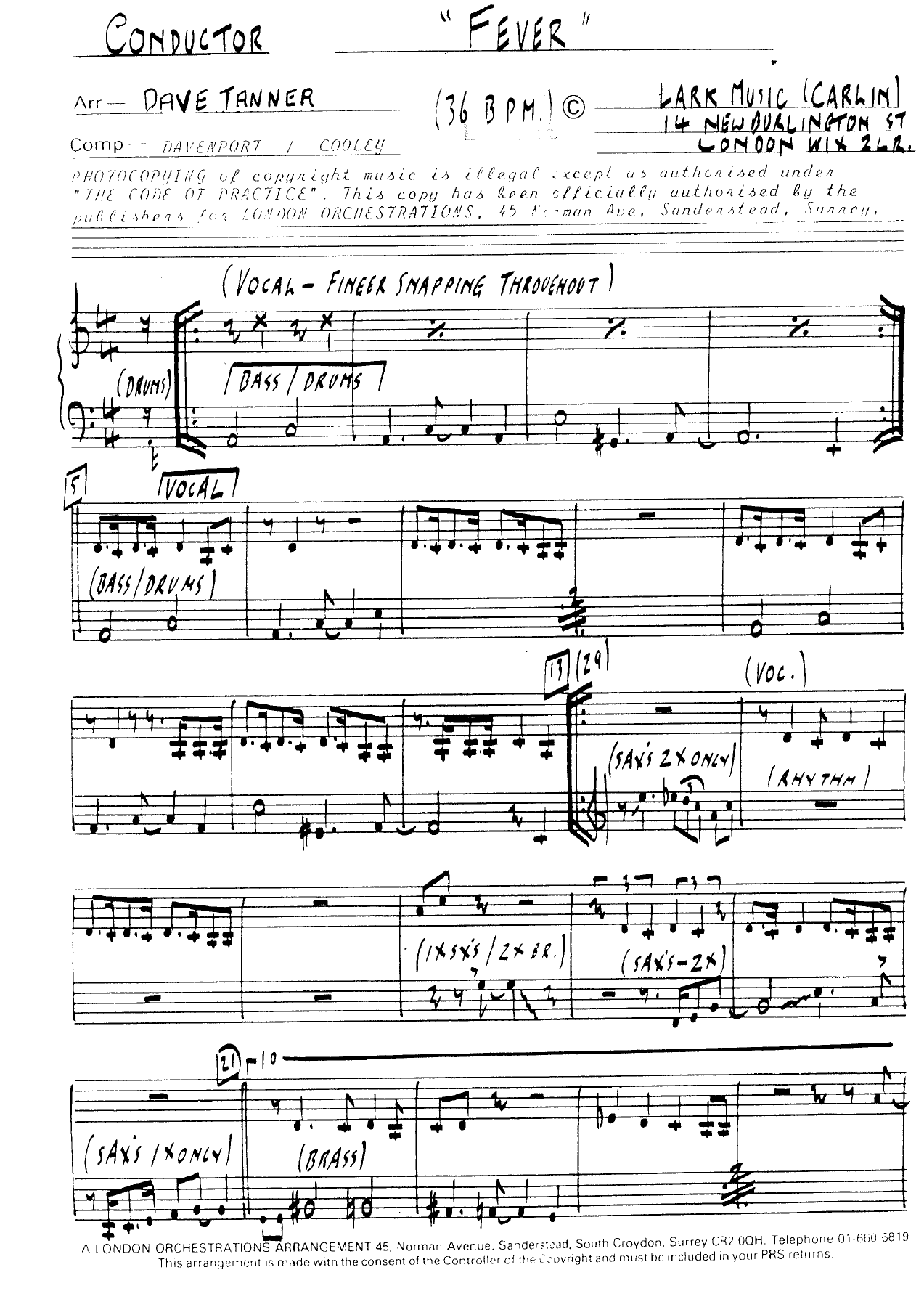 Fever — Big Band Vocal sheet music by D.Tanner | Jazz Standard