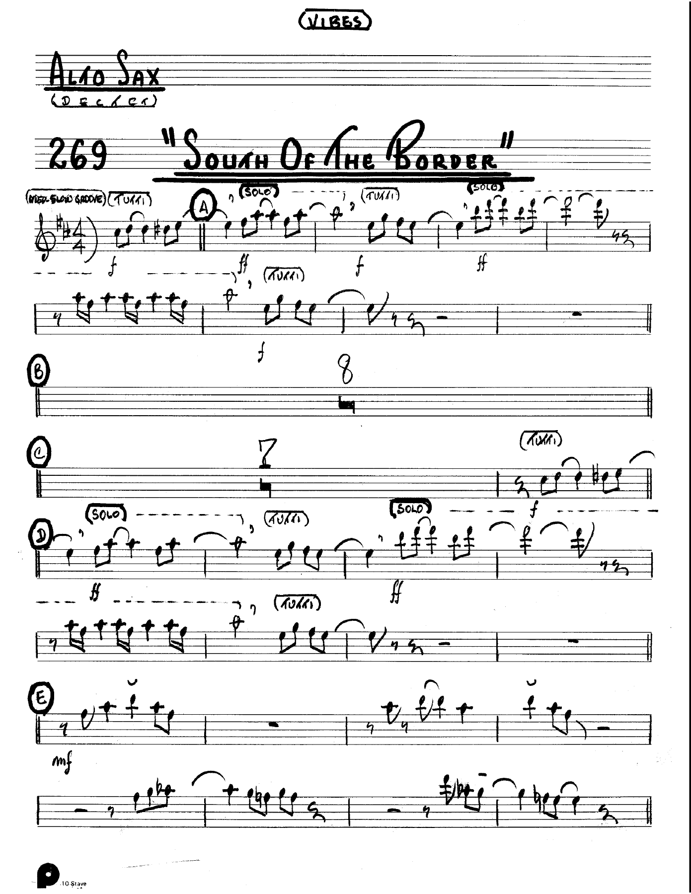 South Of The Border (Kenton Dectet #269) 3214 Vibes — Small Ensemble sheet music arranged by Stan Kenton Dected 176 | Jazz Standard