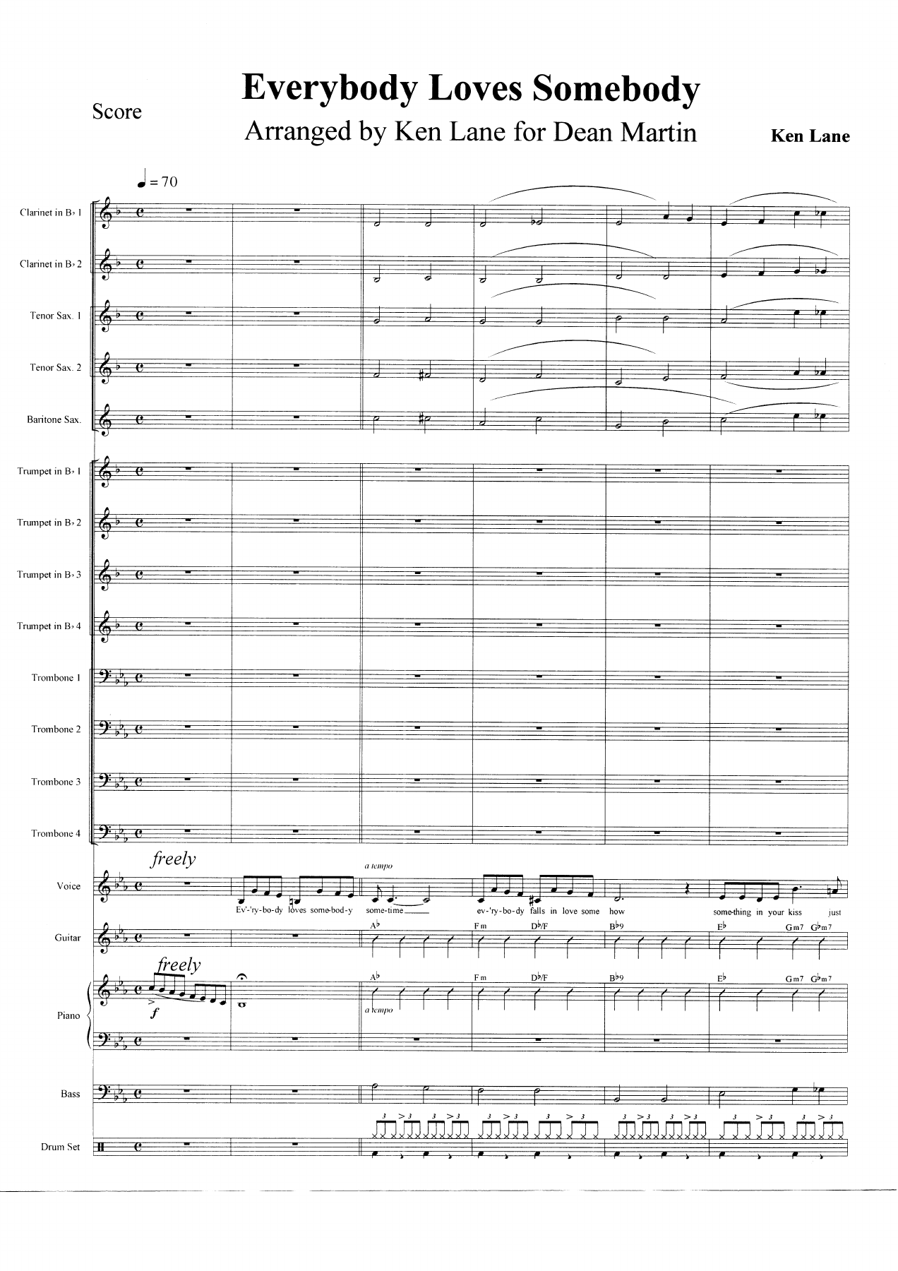 Everybody Loves Somebody — Big Band Vocal sheet music by K.Lane | Jazz Standard
