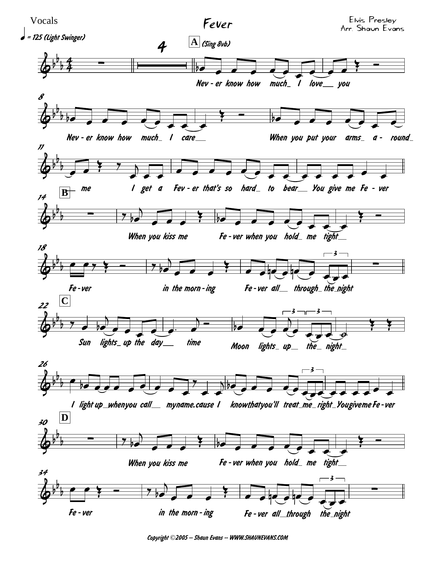 Fever — sheet music cover (first page)
