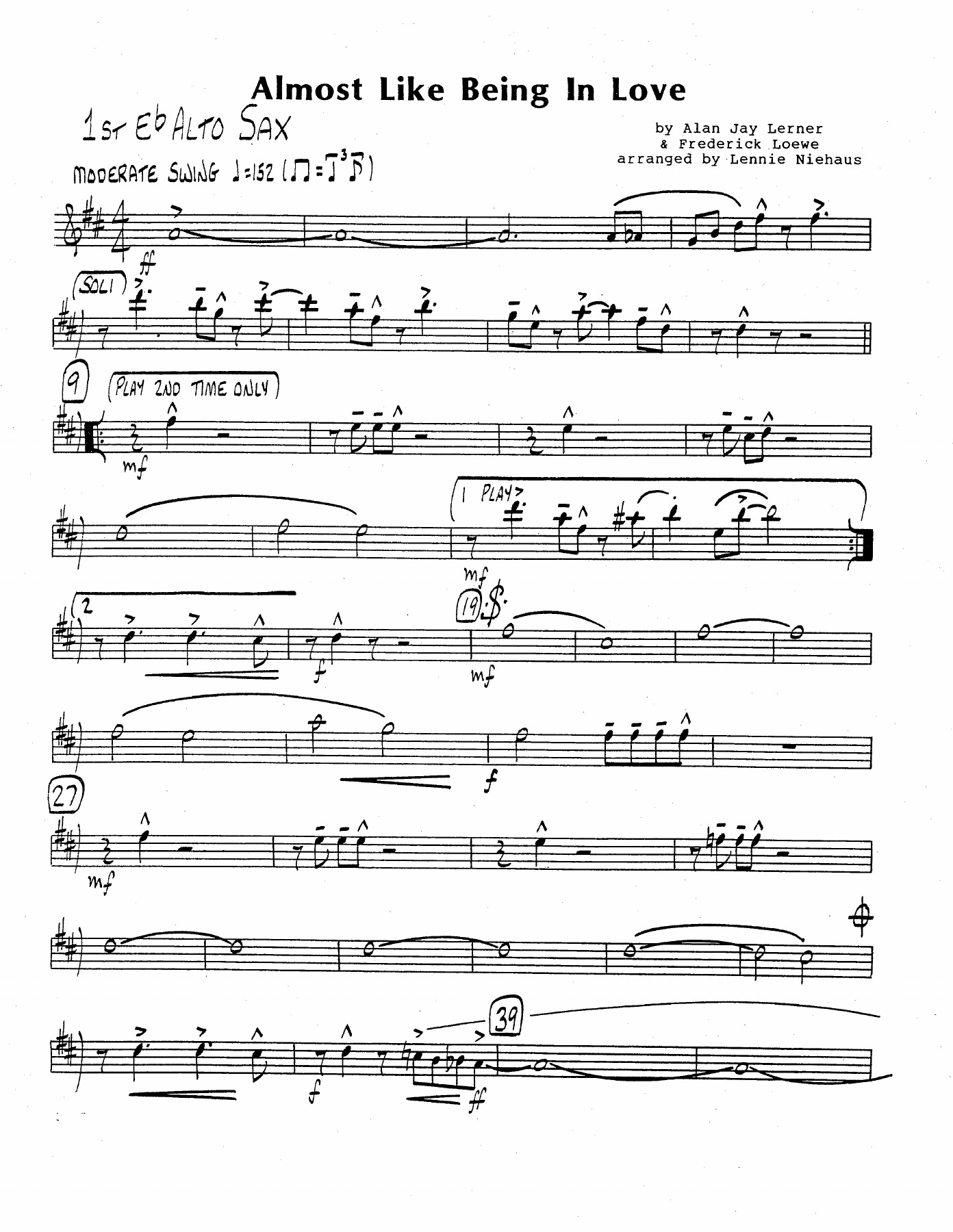 Almost Like Being In Love (L.Niehaus) Voc — 大乐队声乐 sheet music by Lennie Niehaus | Jazz Standard