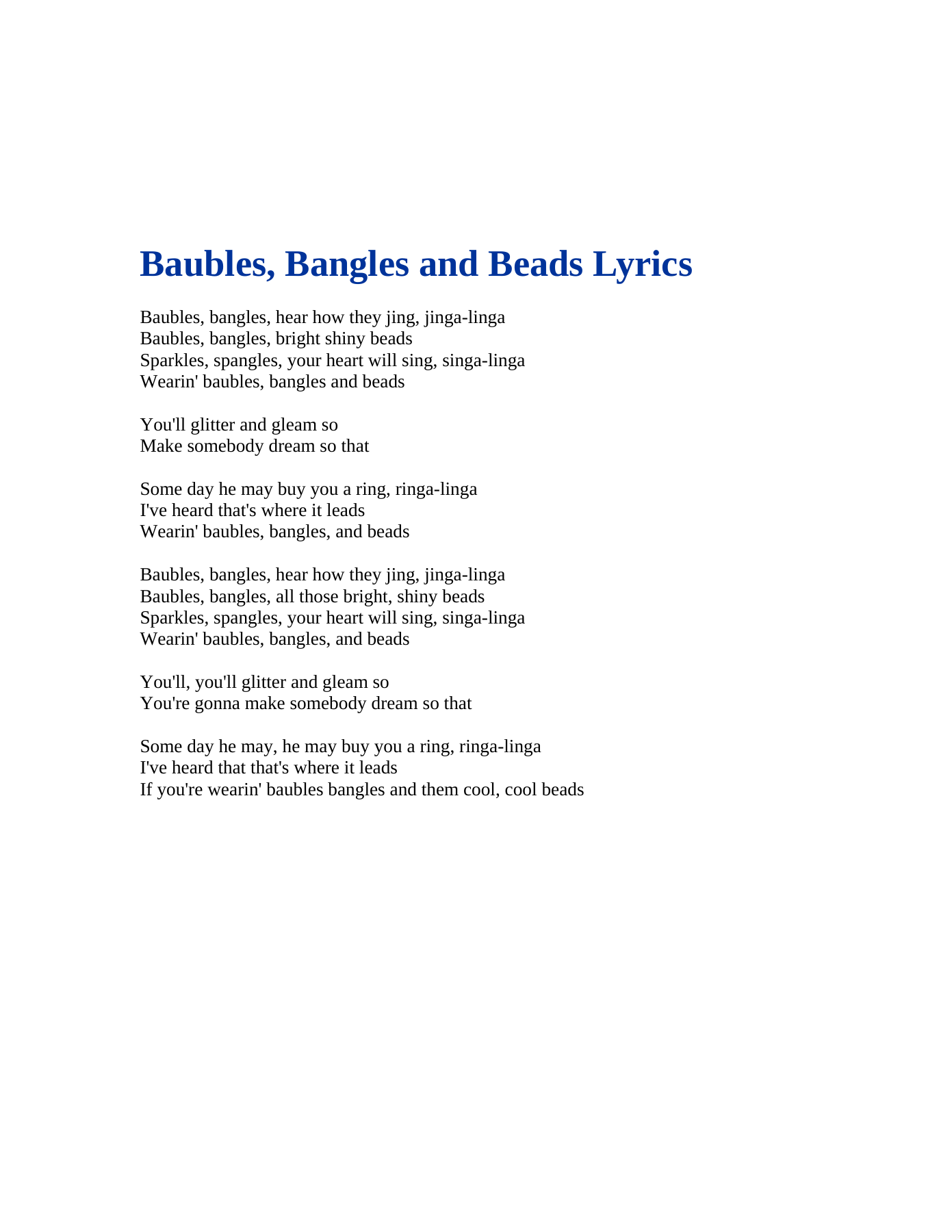 Baubles Bangles And Beads (B.May) F.Sinatra — sheet music preview