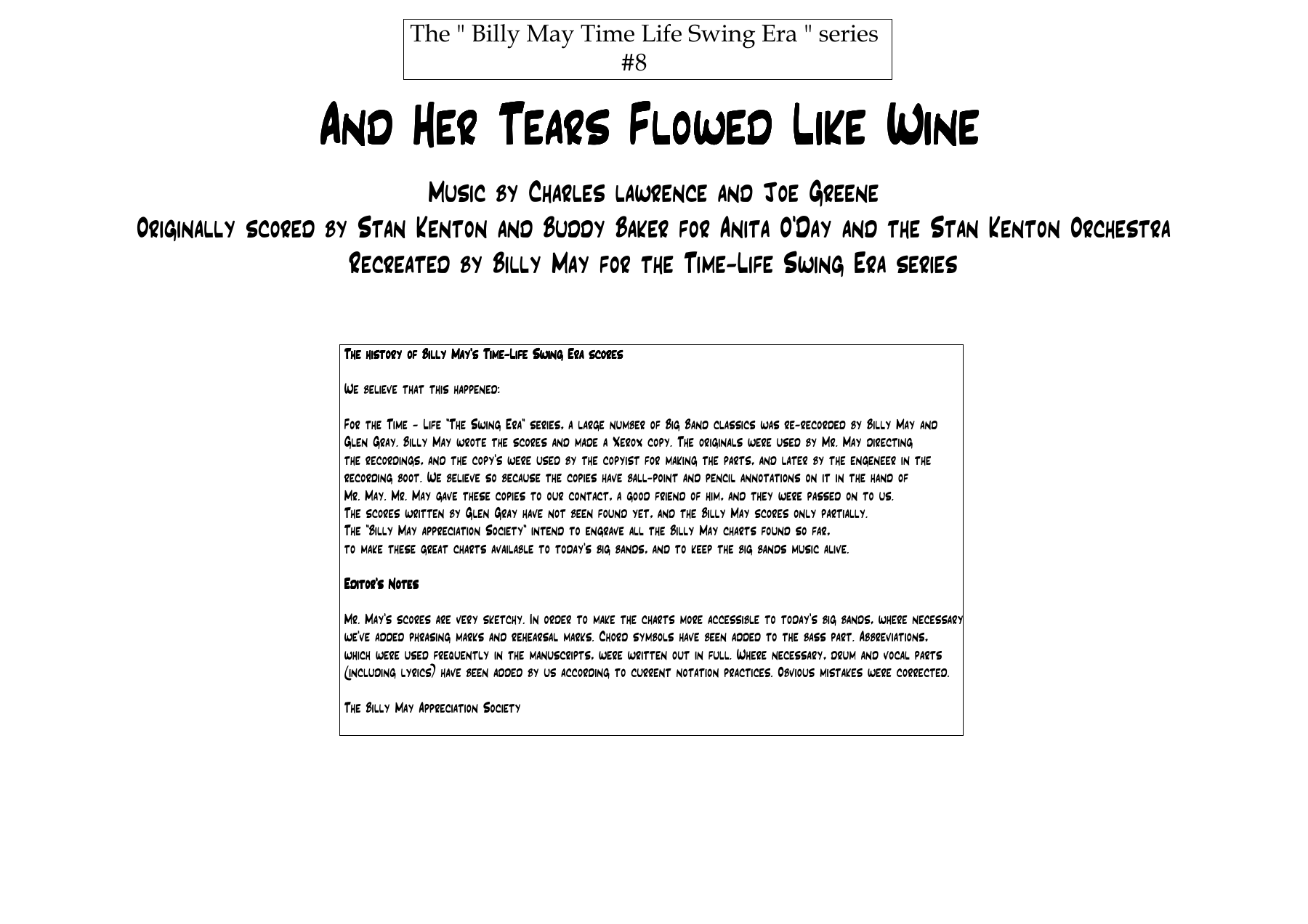And Her Tears Flowed Like Wine (B. May) S.Kenton. Voc Gb — Биг-бэнд с вокалом sheet music by Billy May | Jazz Standard