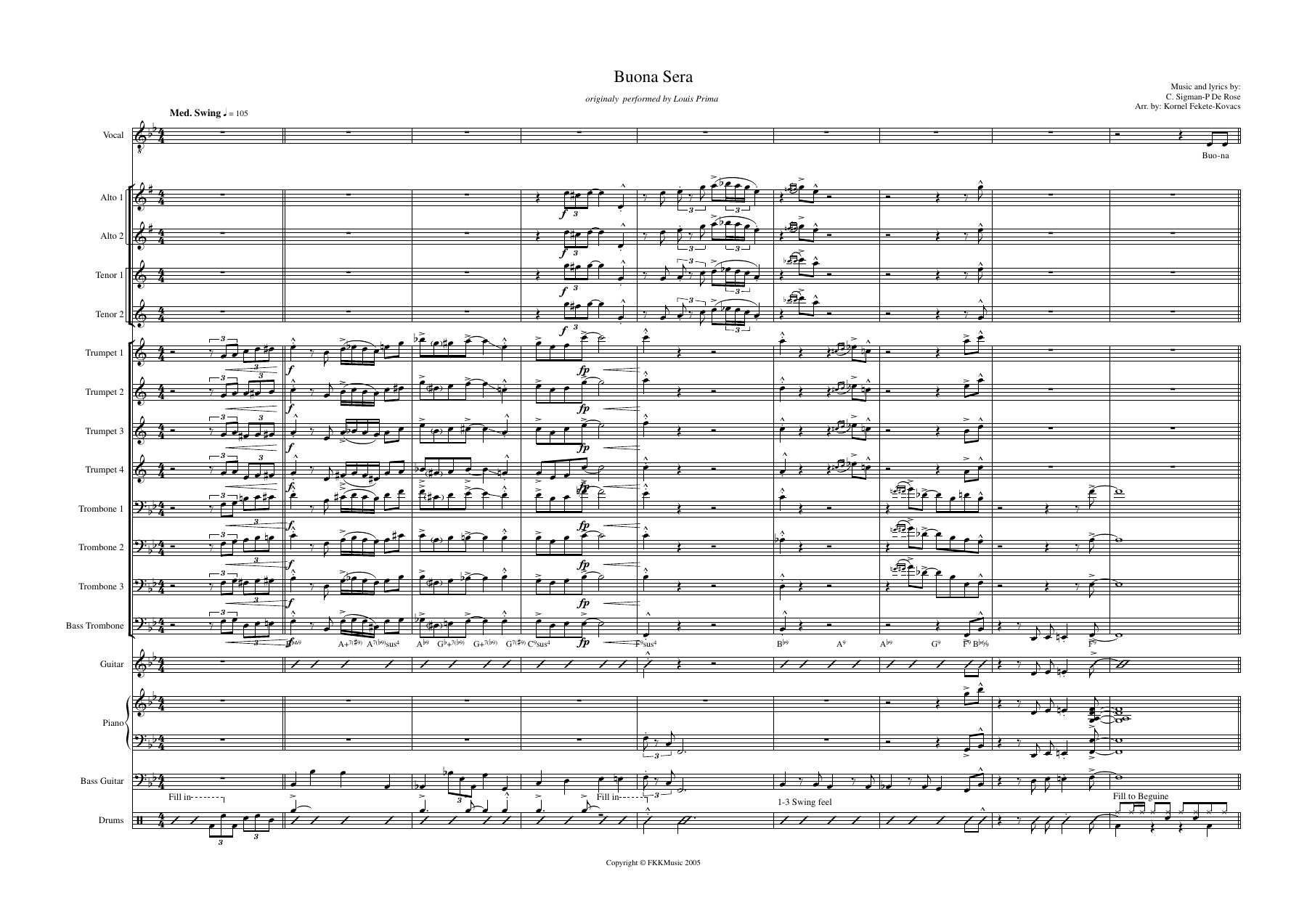 Buona Sera (in Bb) @ C Sigman-P DeRose @ Fekete-Kovacs Kornel — sheet music preview
