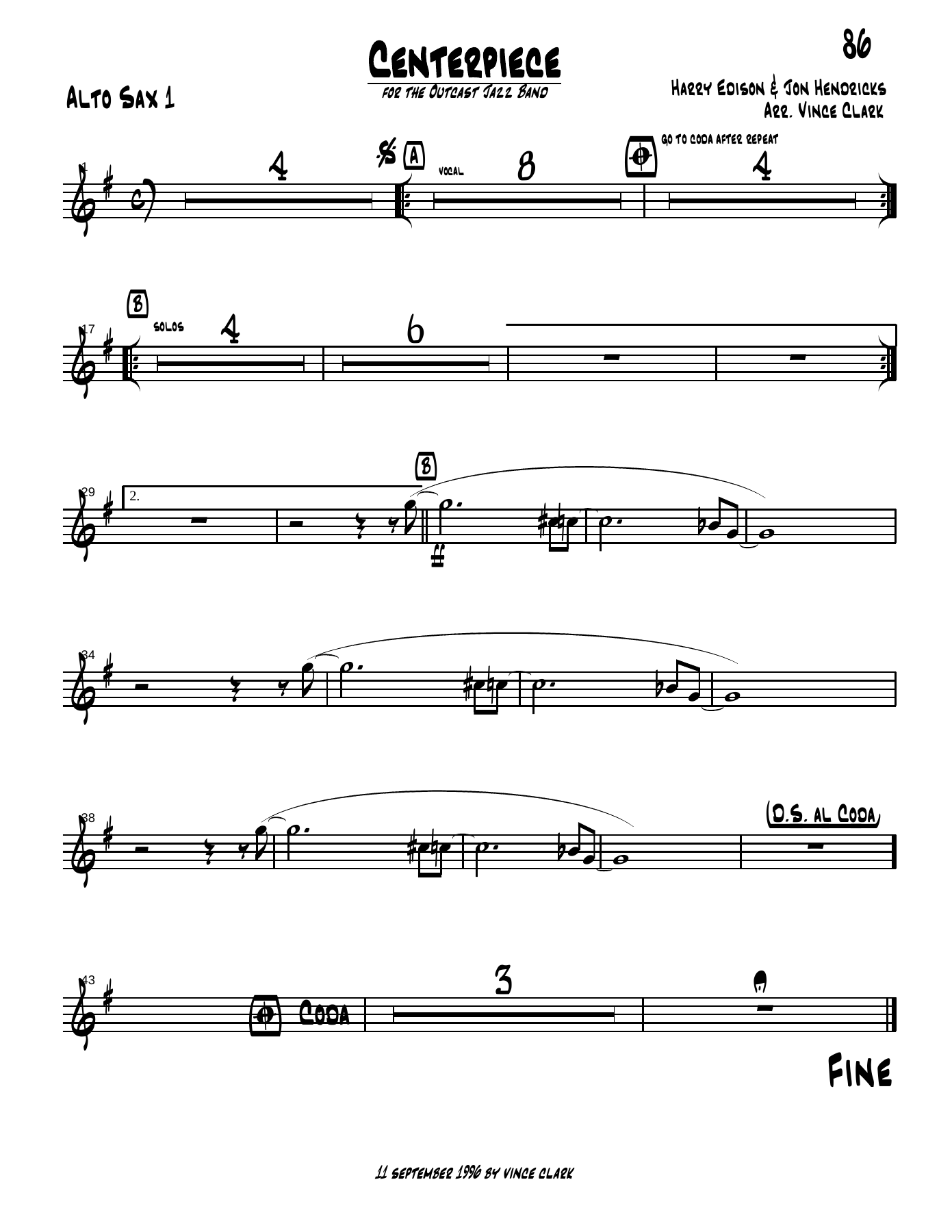 Centerpiece Vince Clarke (Outcast Jazz Band) MP3.Vocal — sheet music preview