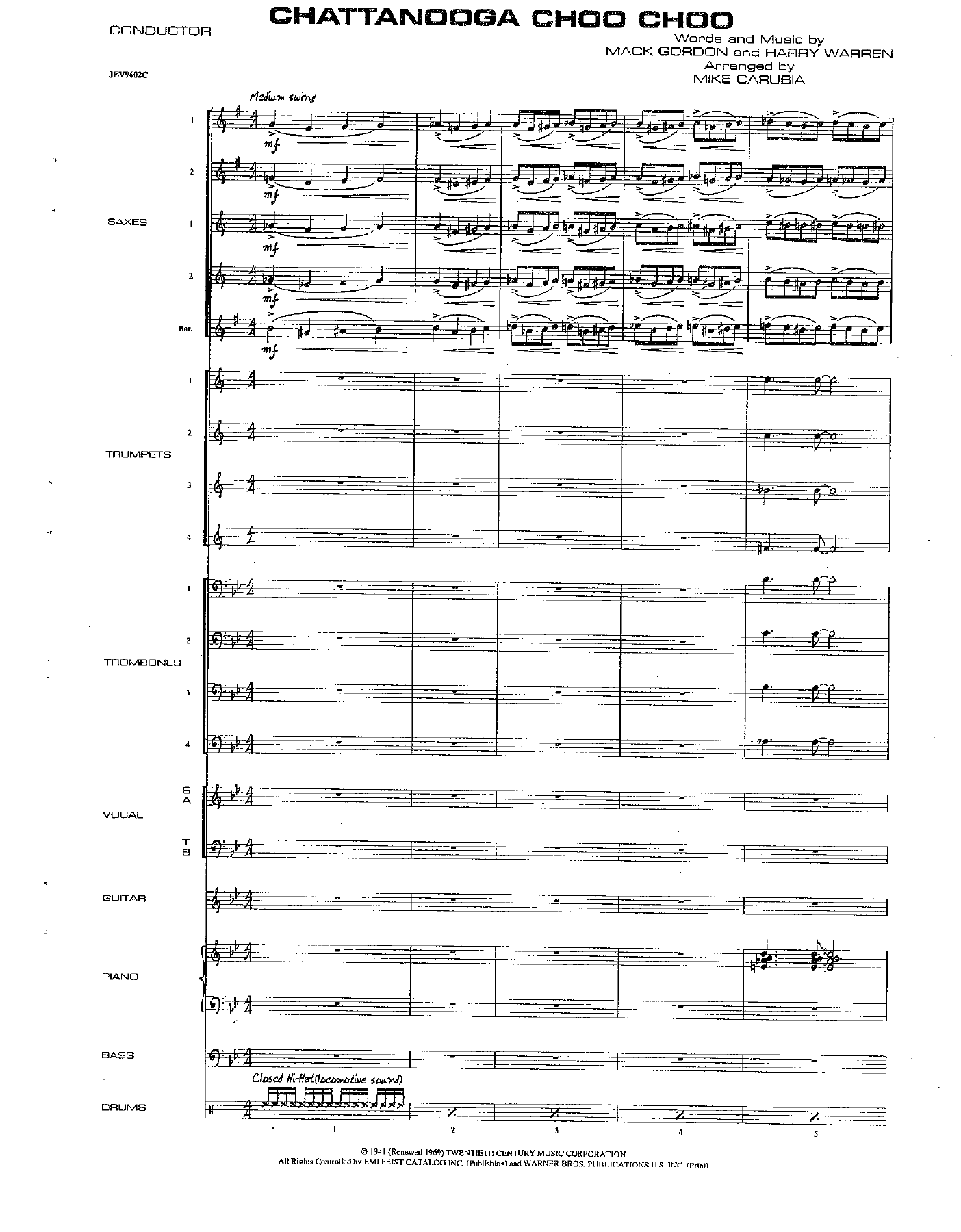 Chattanooga Choo Choo (M.Carubia) vocal — sheet music cover (first page)