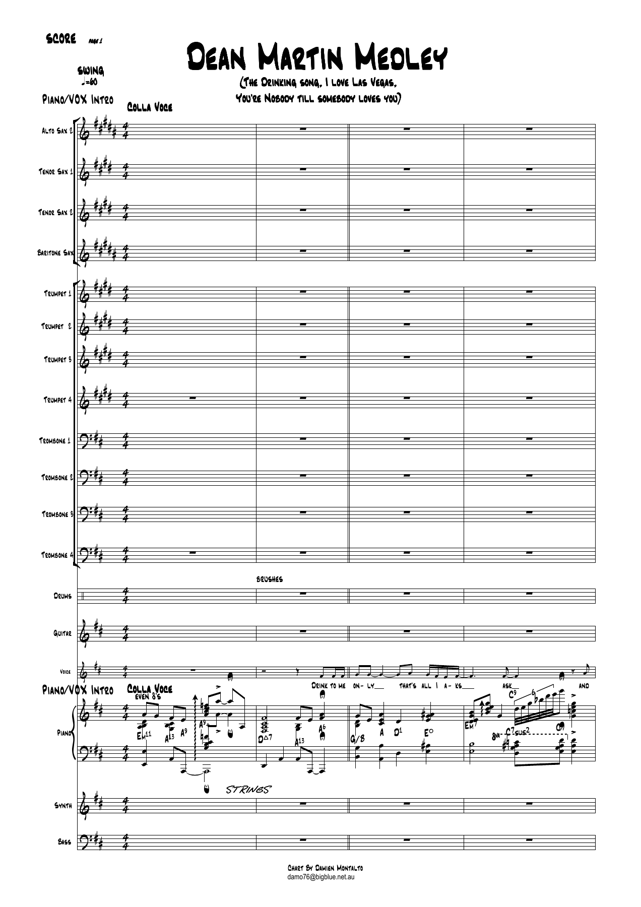 Dean Martin Medley (5-4-4-4) Vocal — Big Band Vocal sheet music by Damien Montalto | Jazz Standard