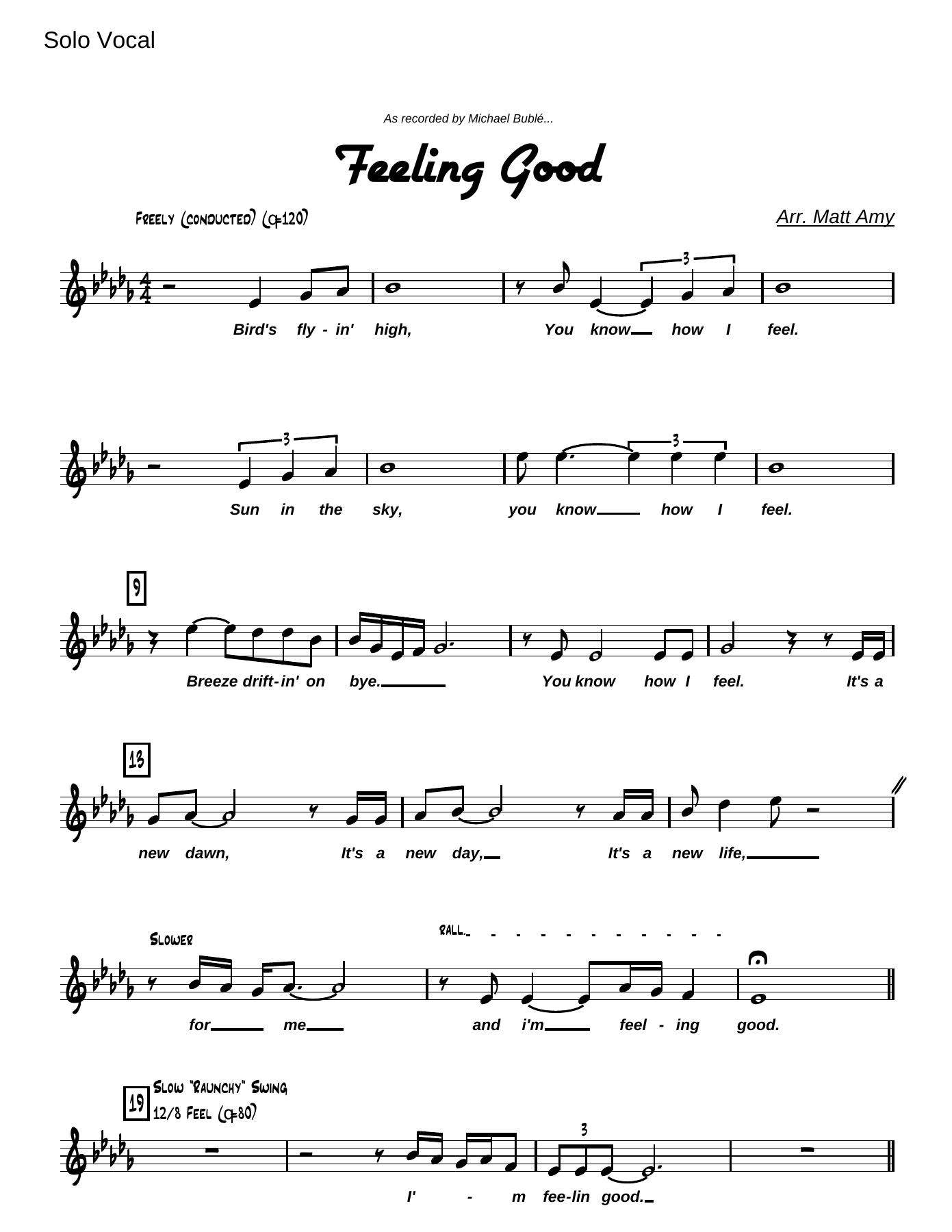 Feeling Good (M.Amy) M.Buble — sheet music cover (first page)