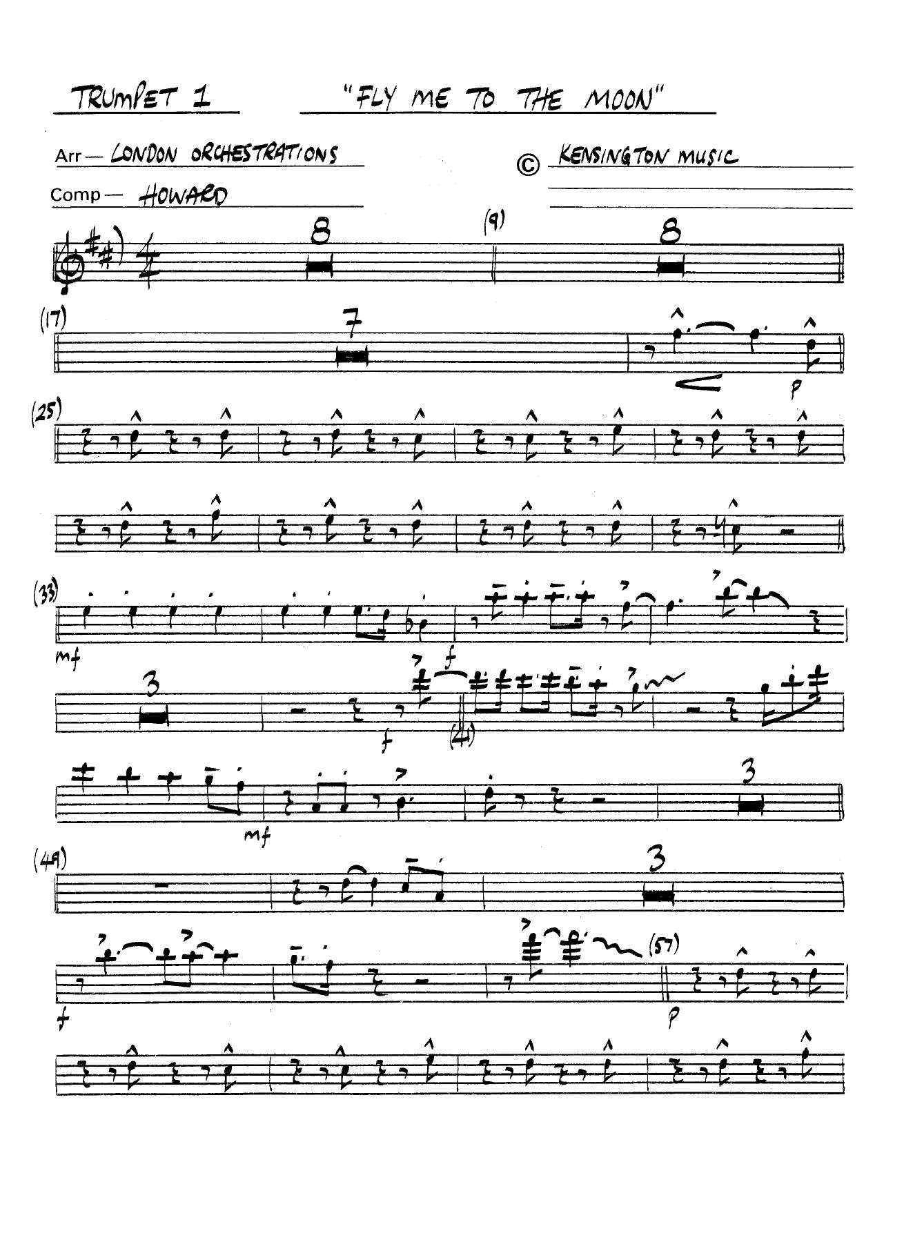 Fly Me To The Moon (B.Howard) London Orchestrations — sheet music cover (first page)