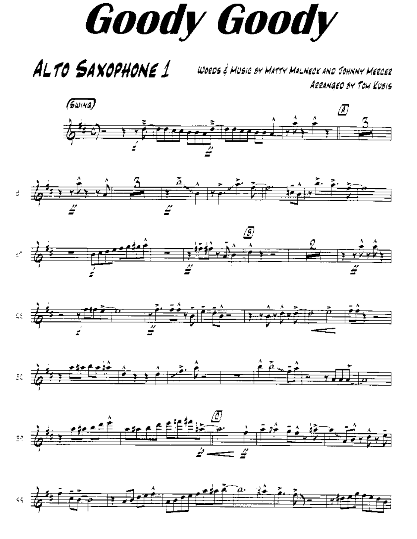 Goody Goody (T.Kubis) Vocal — Big Band Vocal sheet music by Tom Kubis | Jazz Standard